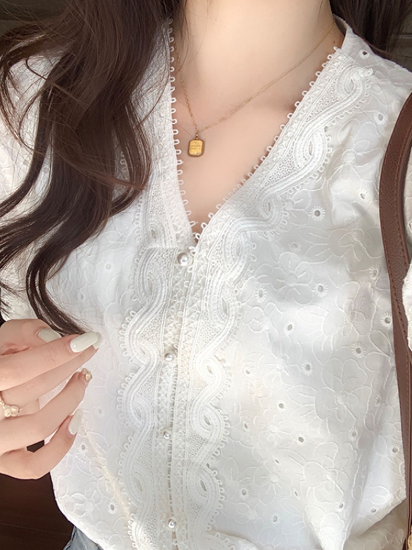 아일렛블라우스 펀칭 자수 퍼프소매 블라우스 화이트 2야드 S - 상세 이미지 2