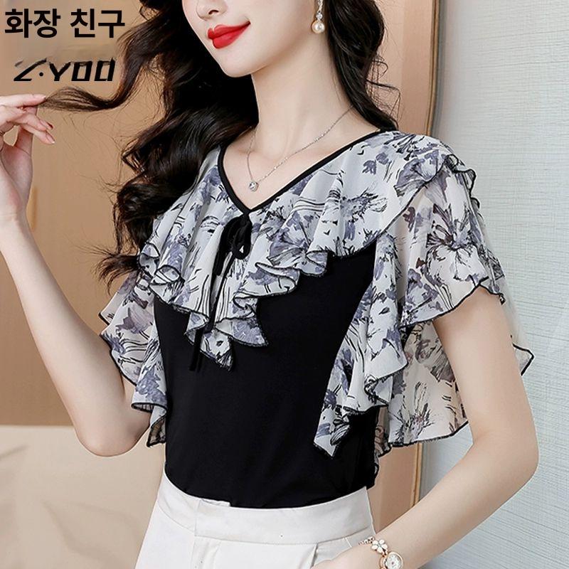 라인댄스상의 프릴 블라우스 여성셔츠 블랙 M 40.0-50.0kg - 상세 이미지 5