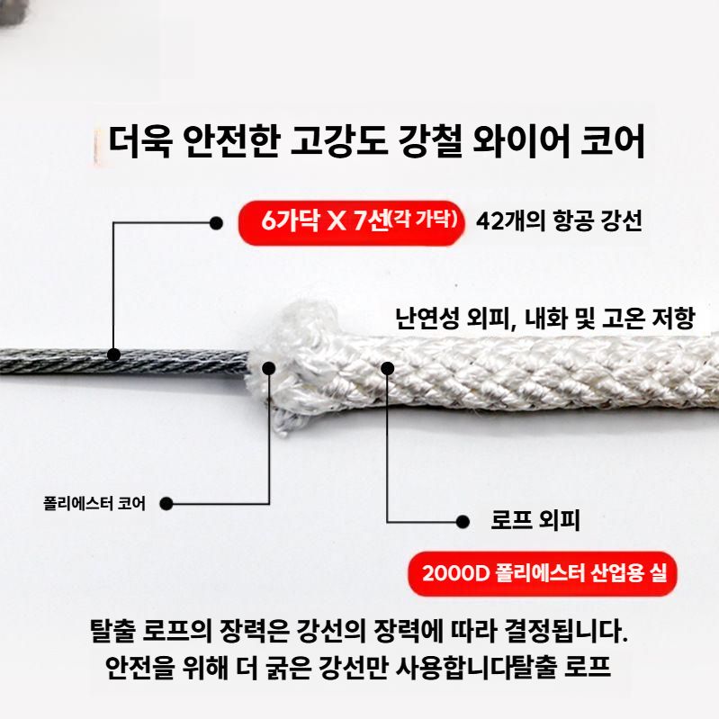 탈출용 밧줄 고층 피난 탈출 로프 맨홀 구조용 줄사다리 직경 8mm 15m - 상세 이미지 3