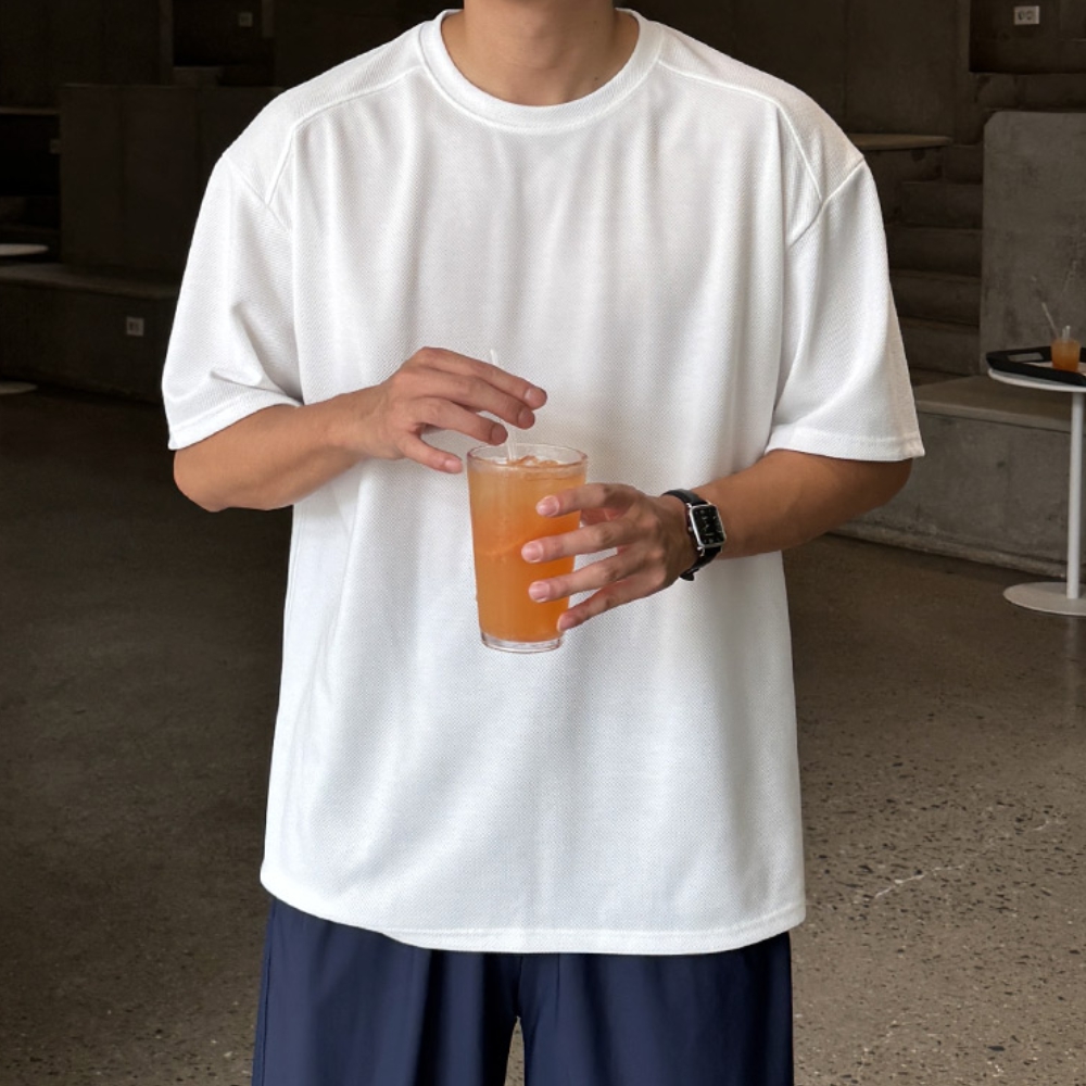 1+1 남자 타페 오버핏 여름 쿨링 와플 절개 반팔티 빅사이즈까지 - 상세 이미지 5