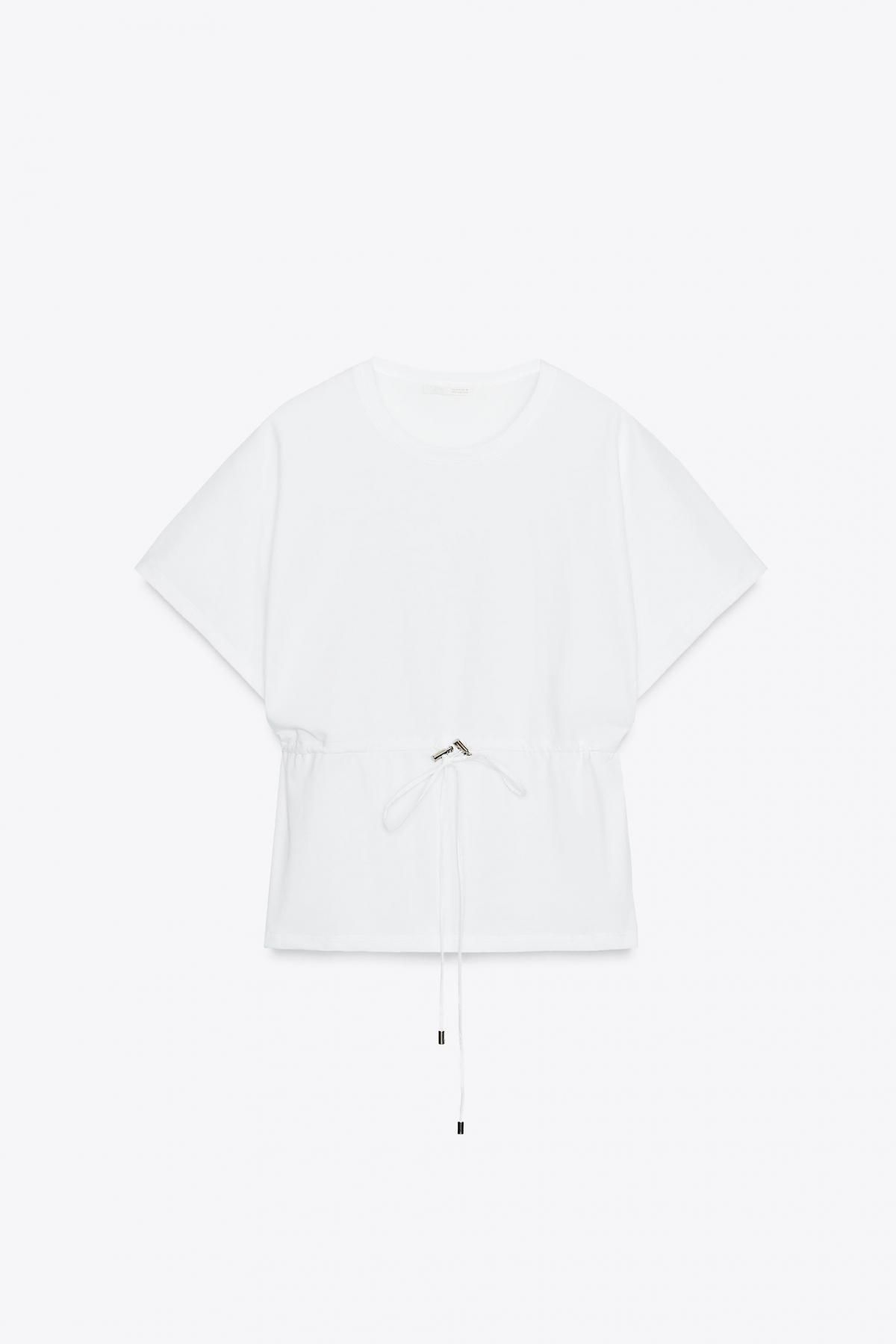 자라 테크니컬 컴팩트 코튼 드로스트링 반팔 티셔츠 0264/447 WHITE - 메인 이미지