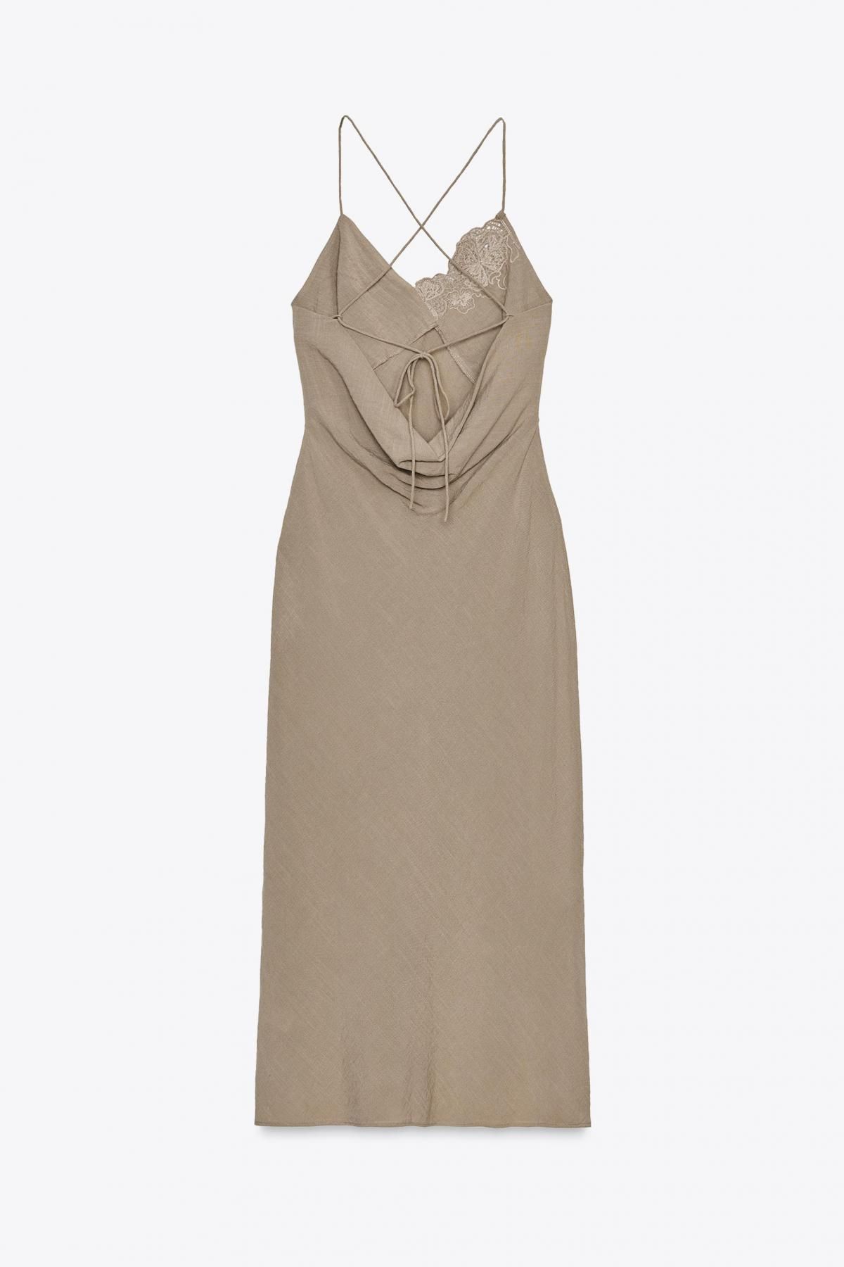 자라 자수 브이넥 미디 캐미솔 원피스 8741/046 BROWN / TAUPE - 상세 이미지 4