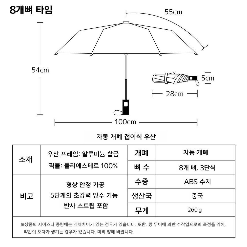 KONCIWA 접이식 우산 대형 2type 남성용 우양산 8개뼈 블랙 - 상세 이미지 4