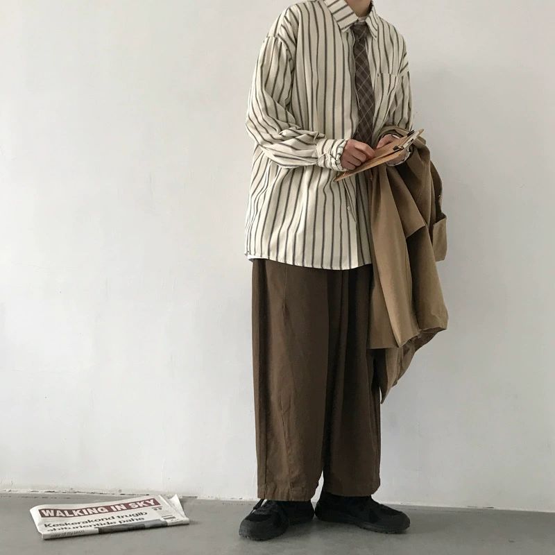 스프라이트 캐주얼 남성 긴팔 줄무뉘 카키 50 면직물-50 폴리에스터 M - 상세 이미지 4