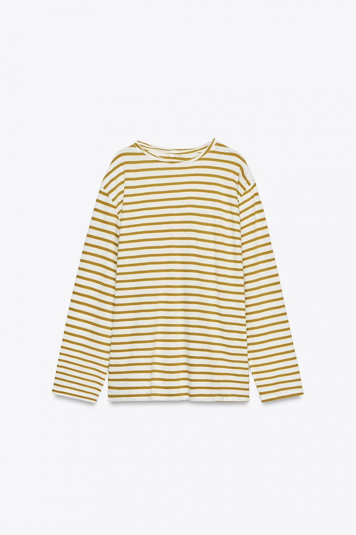 자라 슬럽 스트라이프 코튼 긴팔 티셔츠 4174/639 GREEN STRIPE - 메인 이미지