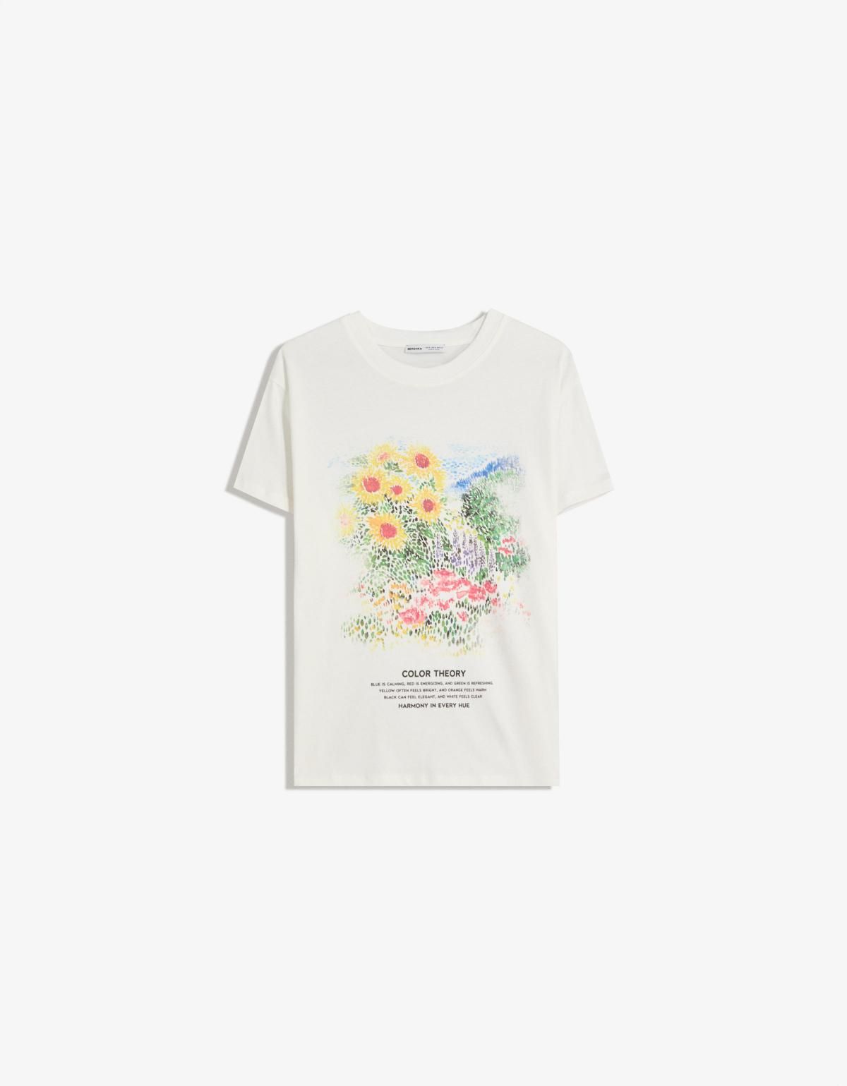버쉬카 플라워프린트 화이트 반팔 티셔츠 7606/173 OFF WHITE - 상품 이미지