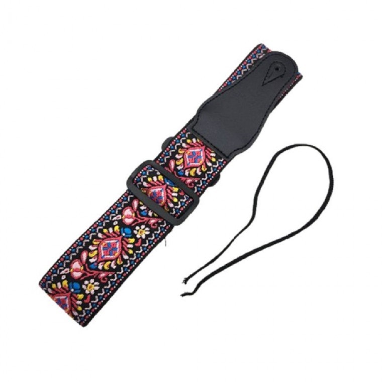 자수문양 기타스트랩 레드 기타멜빵 기타어깨끈 - 상품 이미지