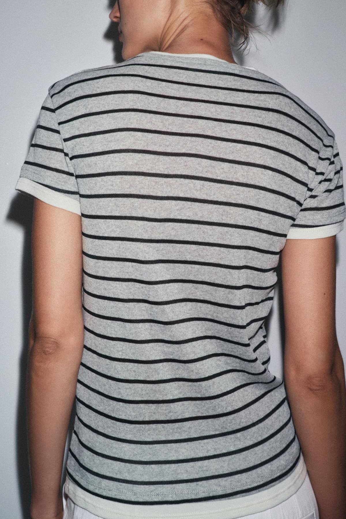 자라 더블레이어 스트라이프 반팔 티셔츠 5644/827 CHARCOAL GREY - 상세 이미지 4