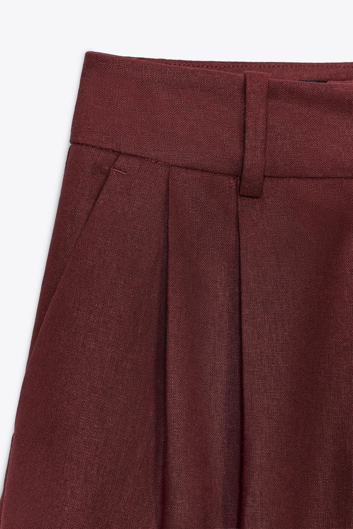 자라 린넨블렌드 하이웨이스트 버건디 버뮤다 반바지 8249/709 BURGUNDY - 상세 이미지 5