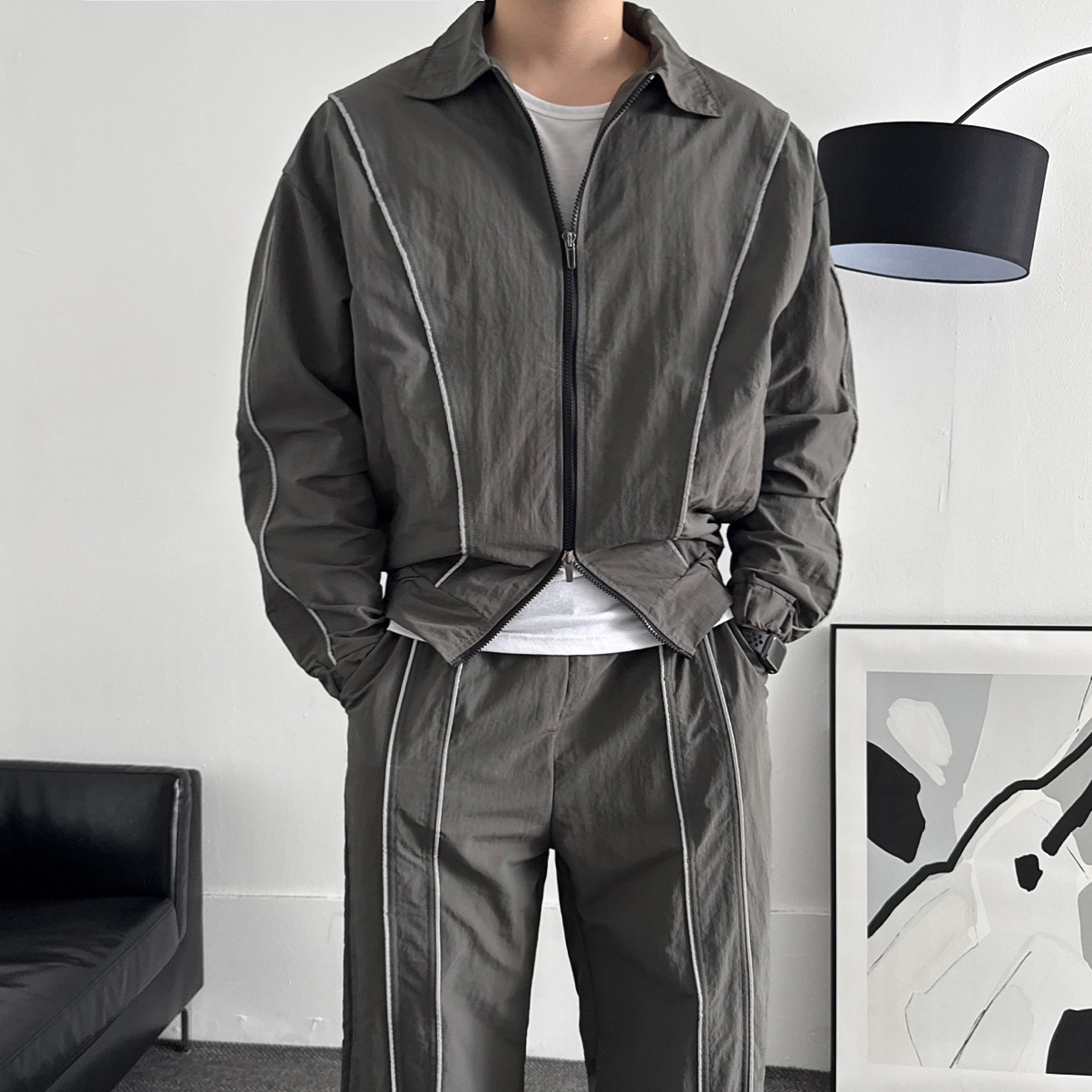 트랙자켓 남자바람막이 파이핑 남자자켓 - 상세 이미지 2