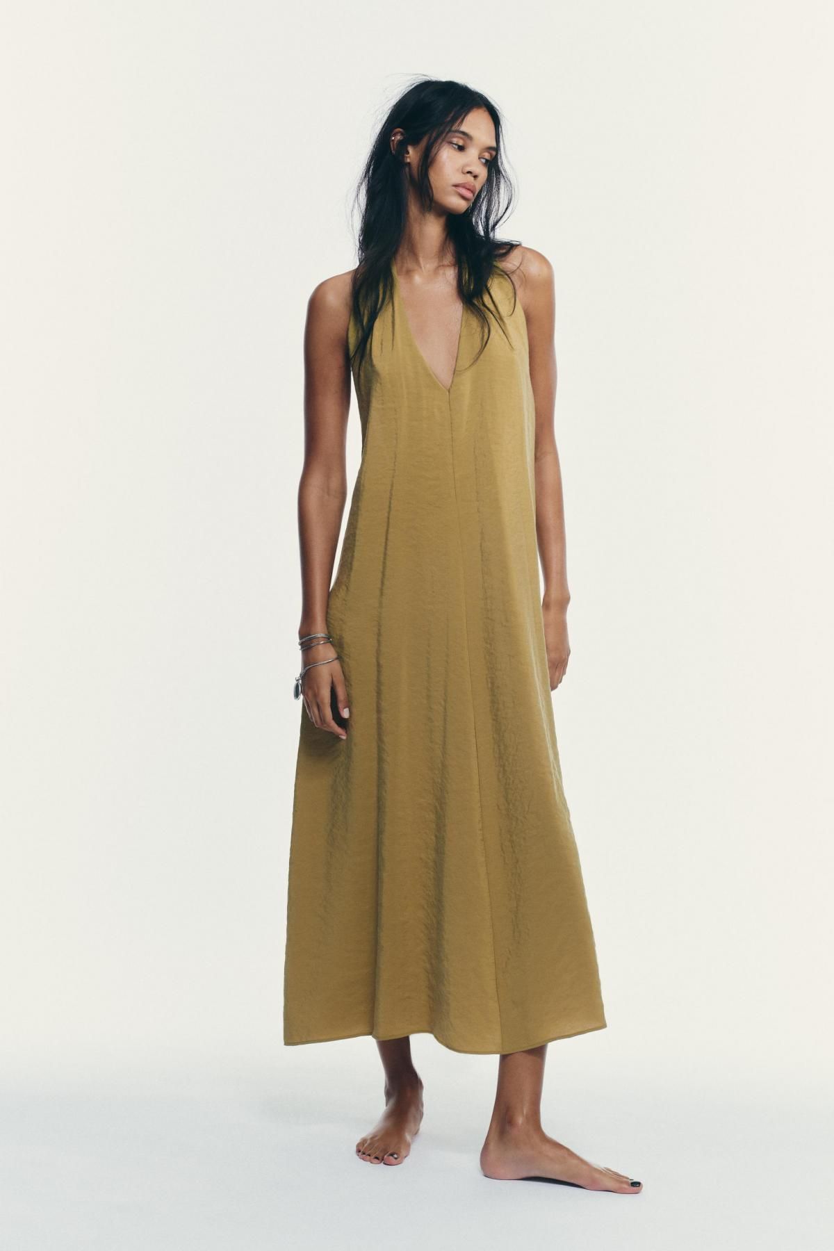 자라 플루이드 미디 홀터넥 오픈백 원피스 3152/229 OLIVE GREEN - 상세 이미지 2