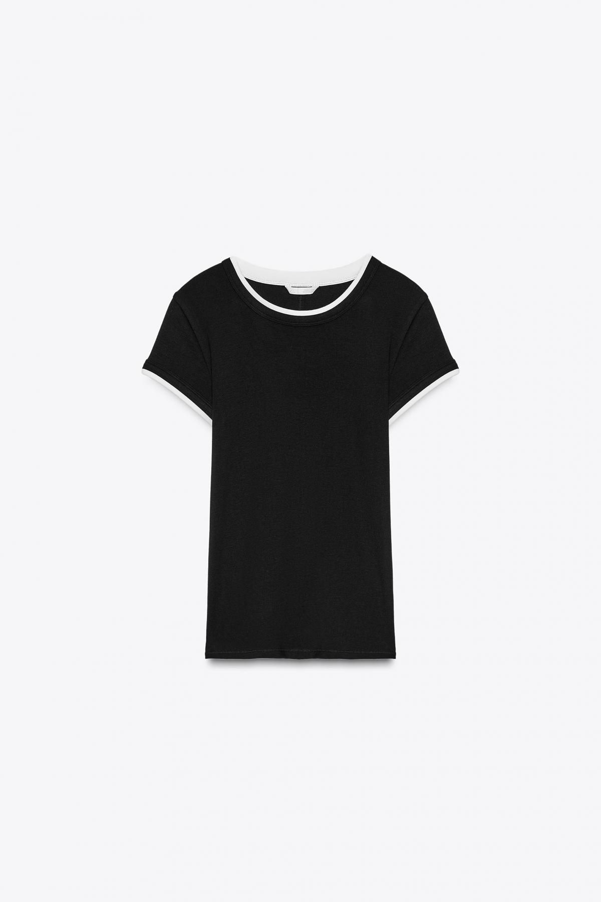 자라 모달 라운드넥 더블 반팔 티셔츠 3641/626 BLACK - 메인 이미지