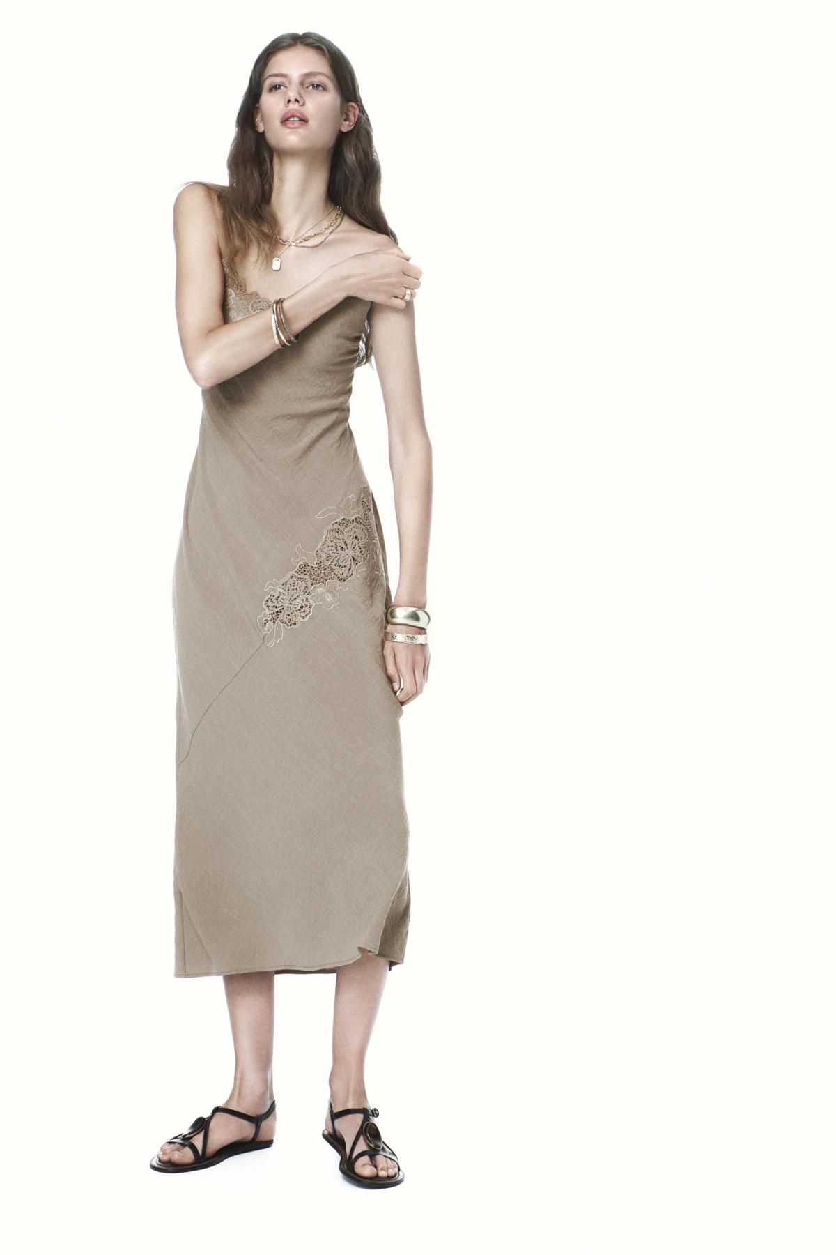 자라 자수 브이넥 미디 캐미솔 원피스 8741/046 BROWN / TAUPE - 상세 이미지 2