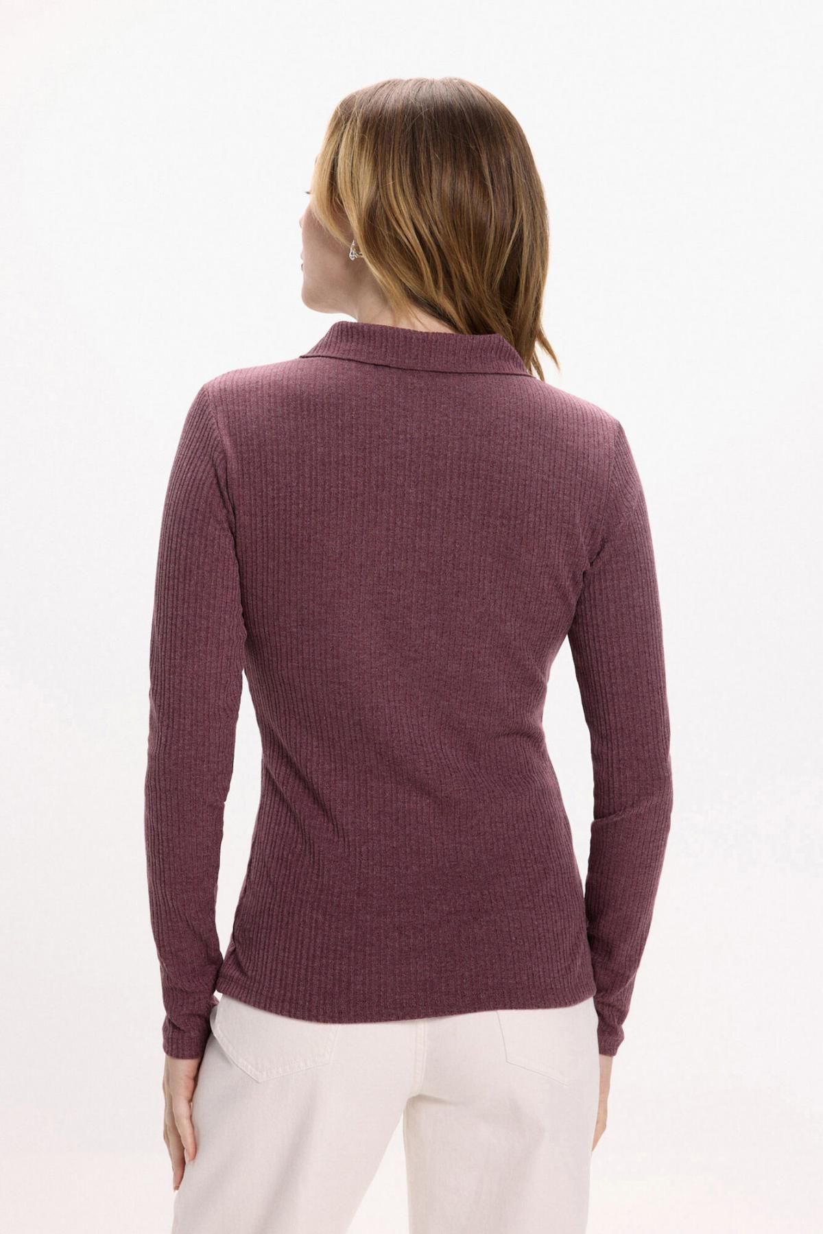 빌라 소프트 골지 폴로넥 긴팔 티셔츠 7762351 MORADO - 상세 이미지 4