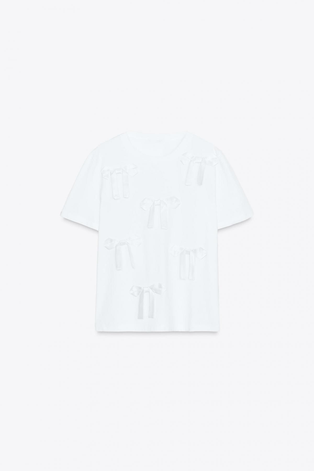 자라 리본디테일 코튼 반팔 티셔츠 1165/801 WHITE - 메인 이미지