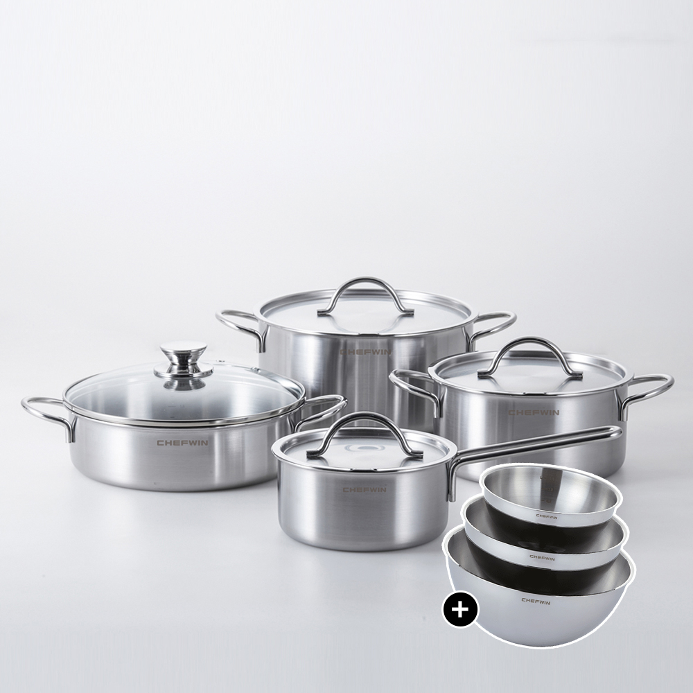 쉐프윈 스텐 통5중 냄비세트 인덕션 인덕션용 신혼냄비세트 4종