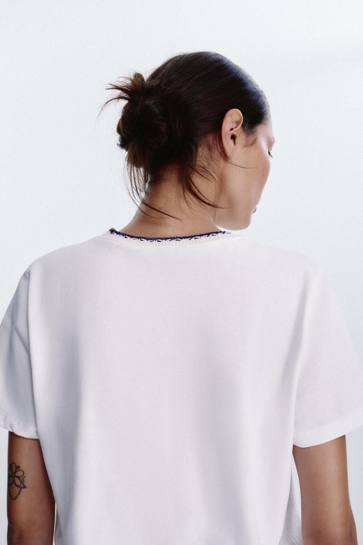자라 청키 니트 카라 레터링 반팔 티셔츠 5644/814 BLUE/WHITE - 상세 이미지 5