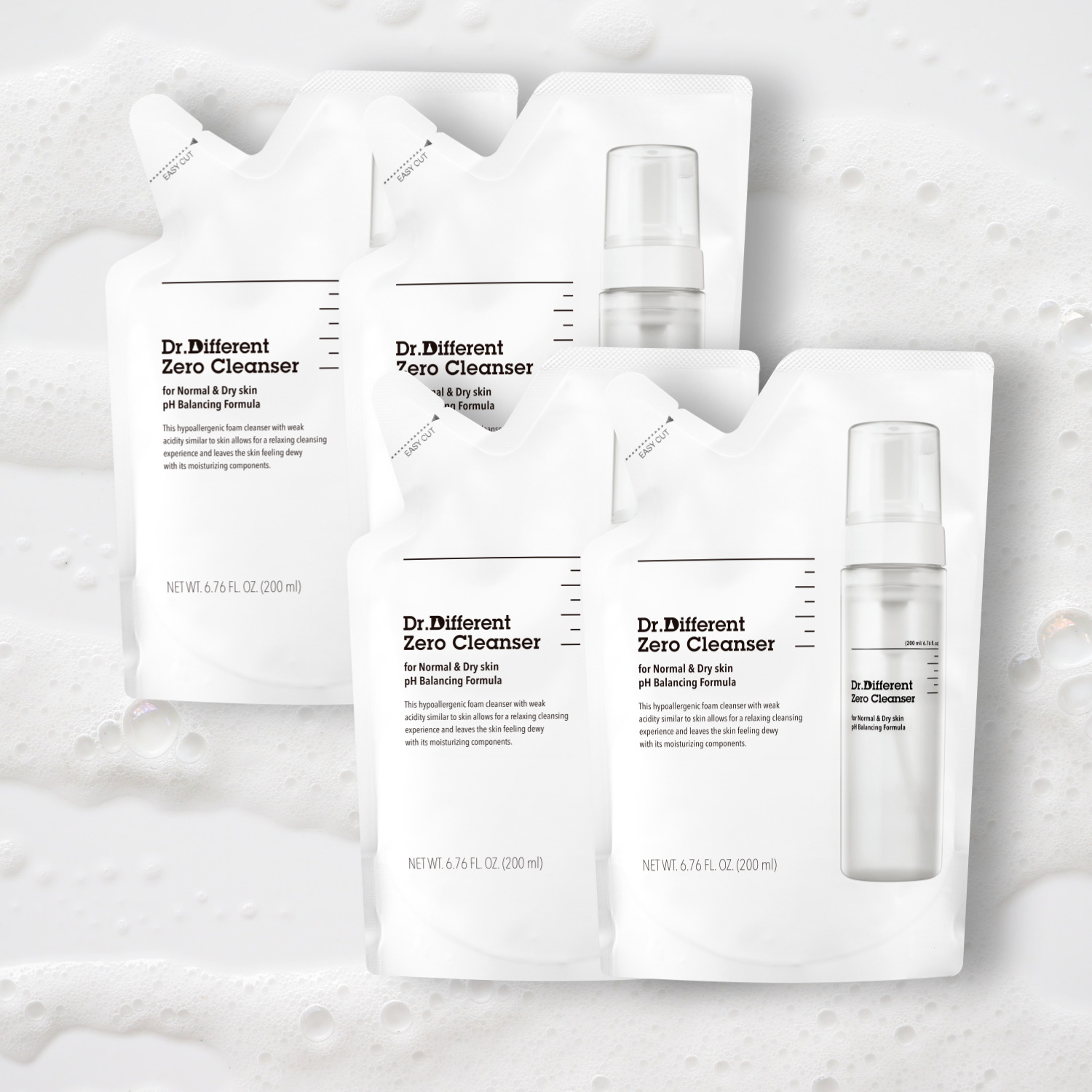 [대용량 묶음] 닥터디퍼런트 제로 클렌저 중건성 세라마이드 리필 200ml 4개 세트 - 상품 이미지