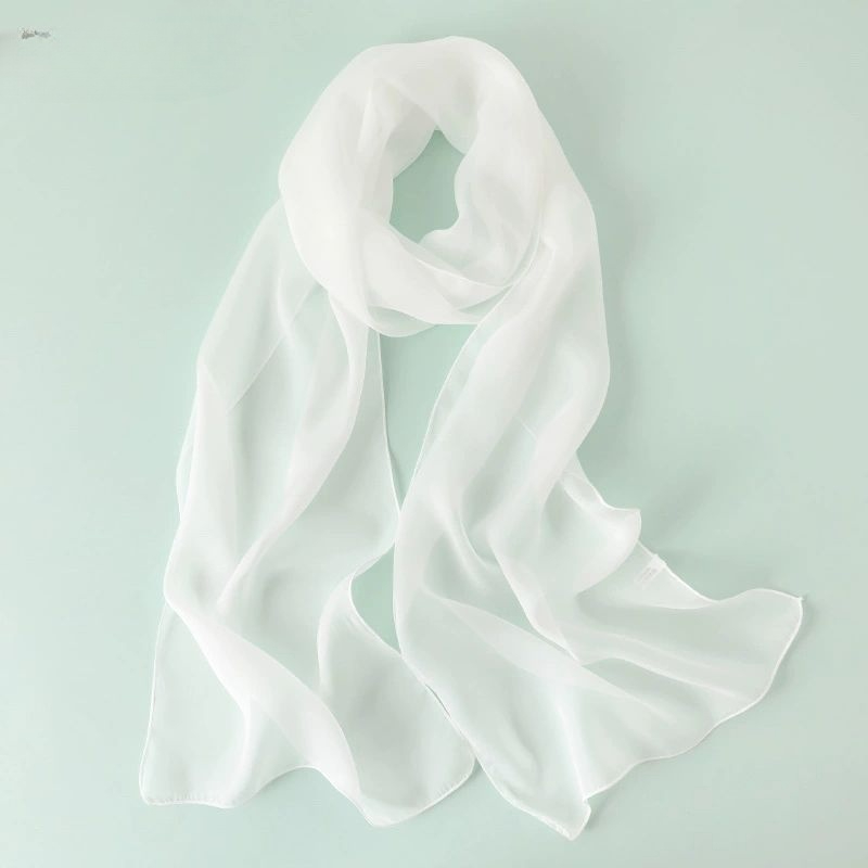 여성 스카프 코디 단정한 플라워 주름 밀키화이트 180x30cm - 상품 이미지
