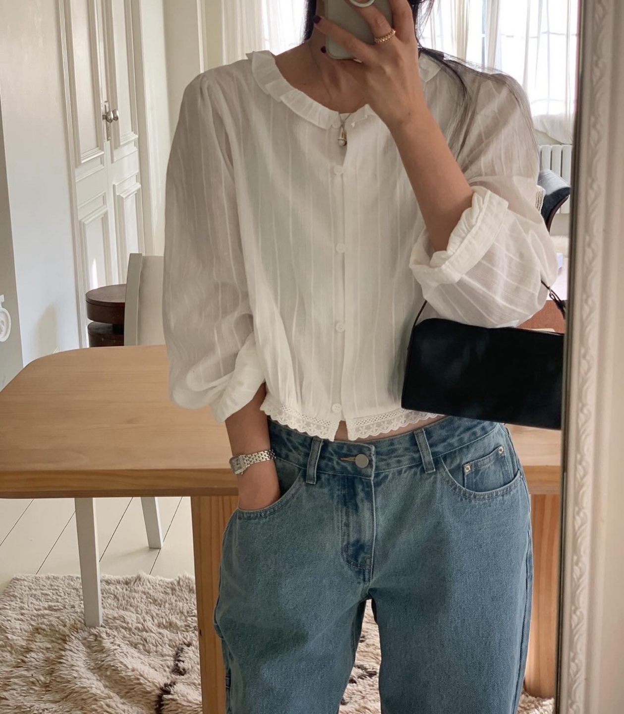 베리 코튼 레이스 블라우스 가을 블라우스 코디