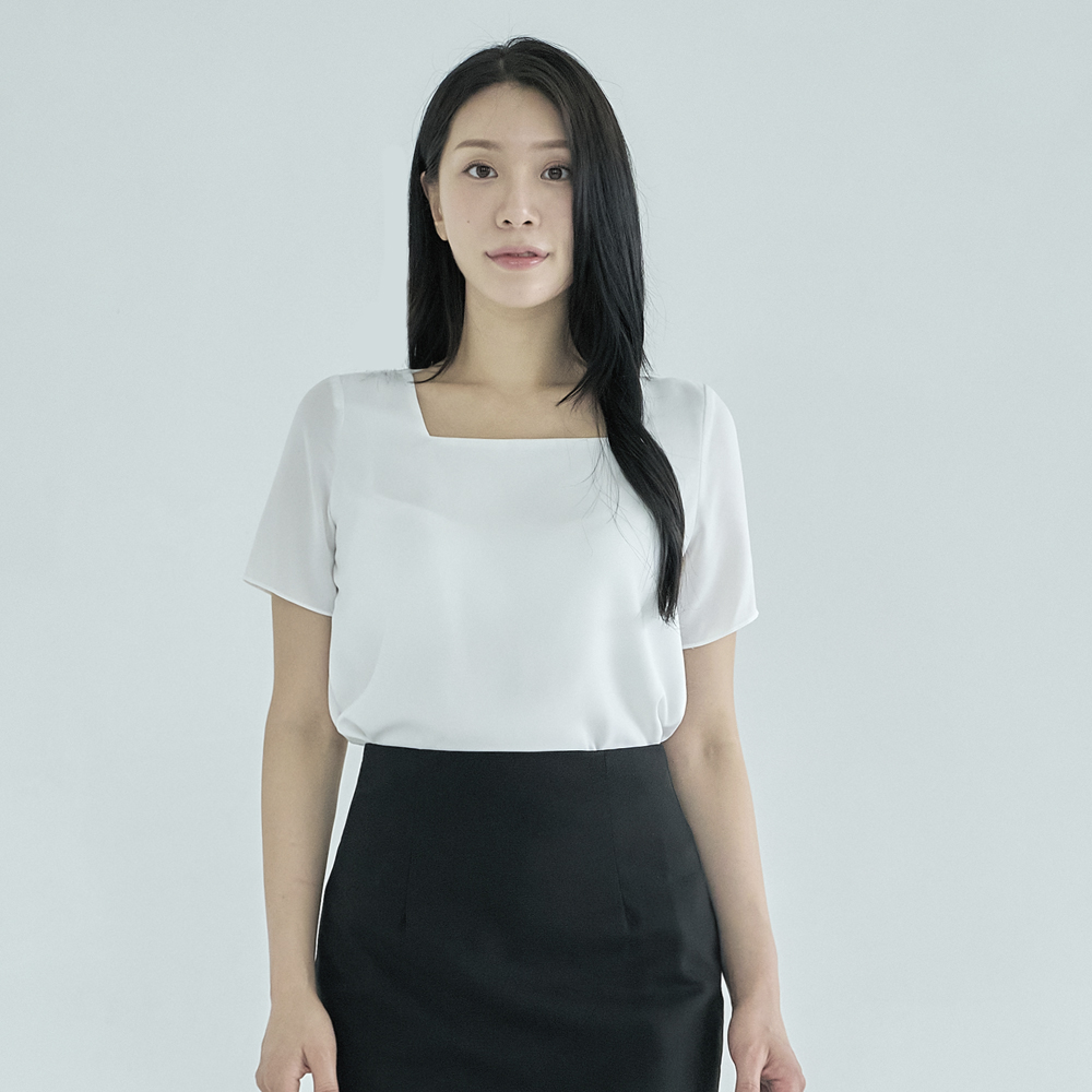 면접블라우스 라운드넥 정장 이너 화이트 블라우스 흰색 흰 쉬폰 셔링 여성블라우스 여름 상품 이미지