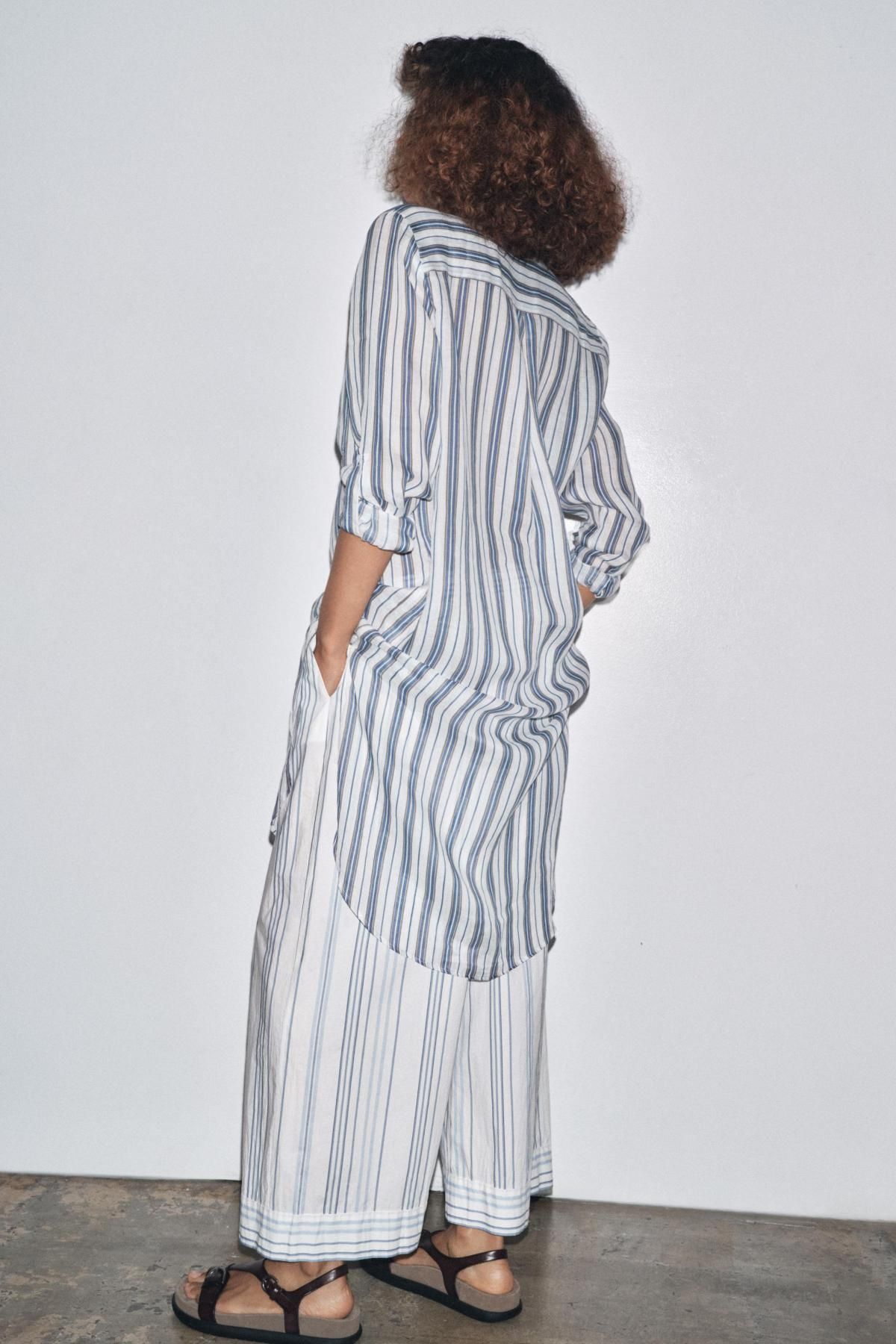자라 스트라이프 와이드 포플린 팬츠 3821/775 BLUE/WHITE - 상세 이미지 4