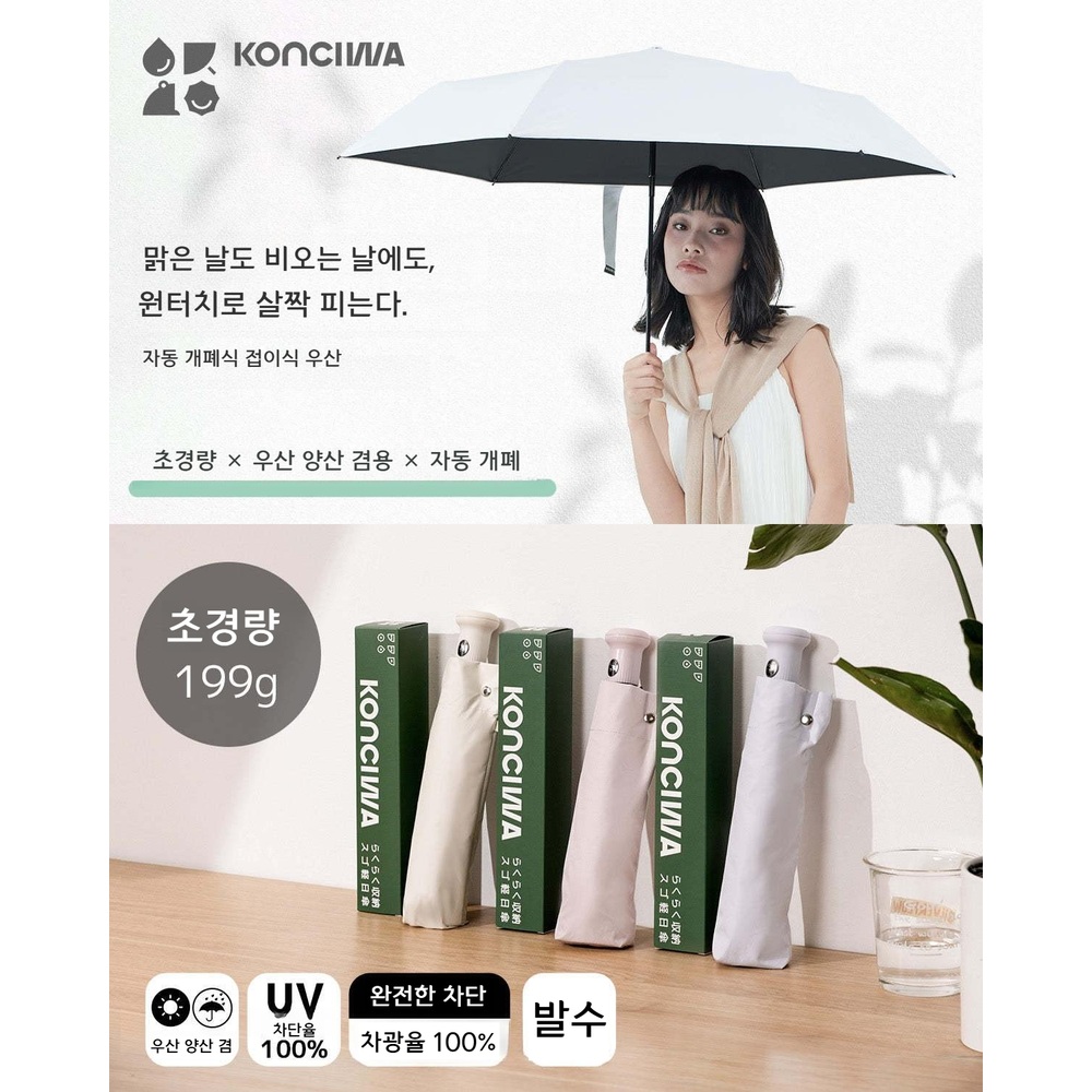 KONCIWA 접이식 우산 차광 UV차단 양산 A2024BS002 화이트 - 상세 이미지 2