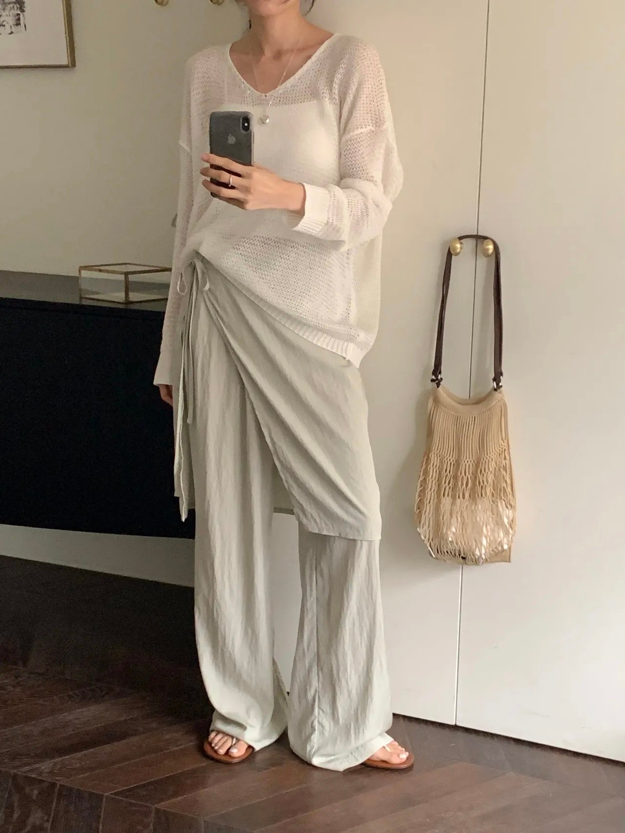 오버무드 바스락 랩 미디 스커트 레이어드 스트랩 리본 치마 바지 밴딩 팬츠 3color - 상세 이미지 3