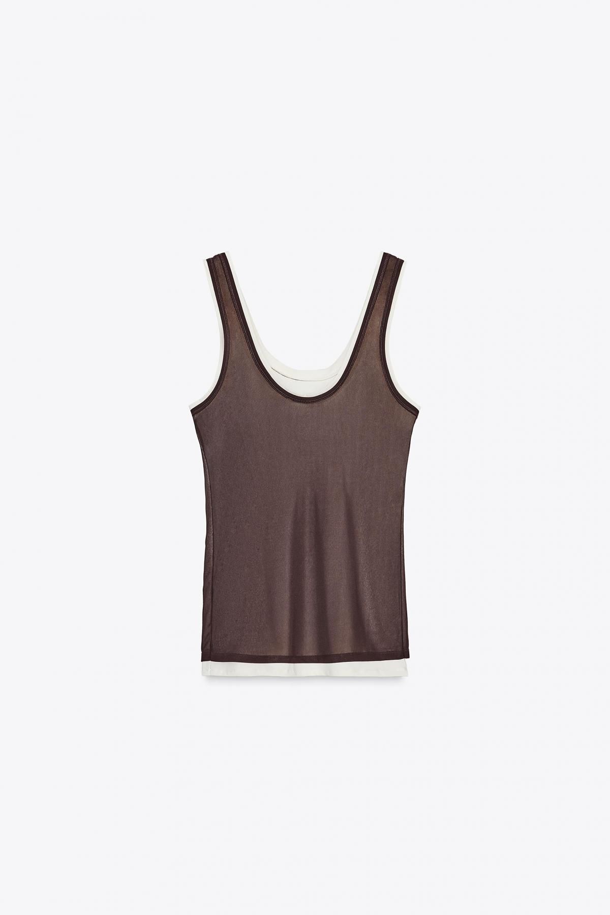 자라 레이어드 더블 스트랩 민소매 티셔츠 1067/451 BROWN - 상세 이미지 5