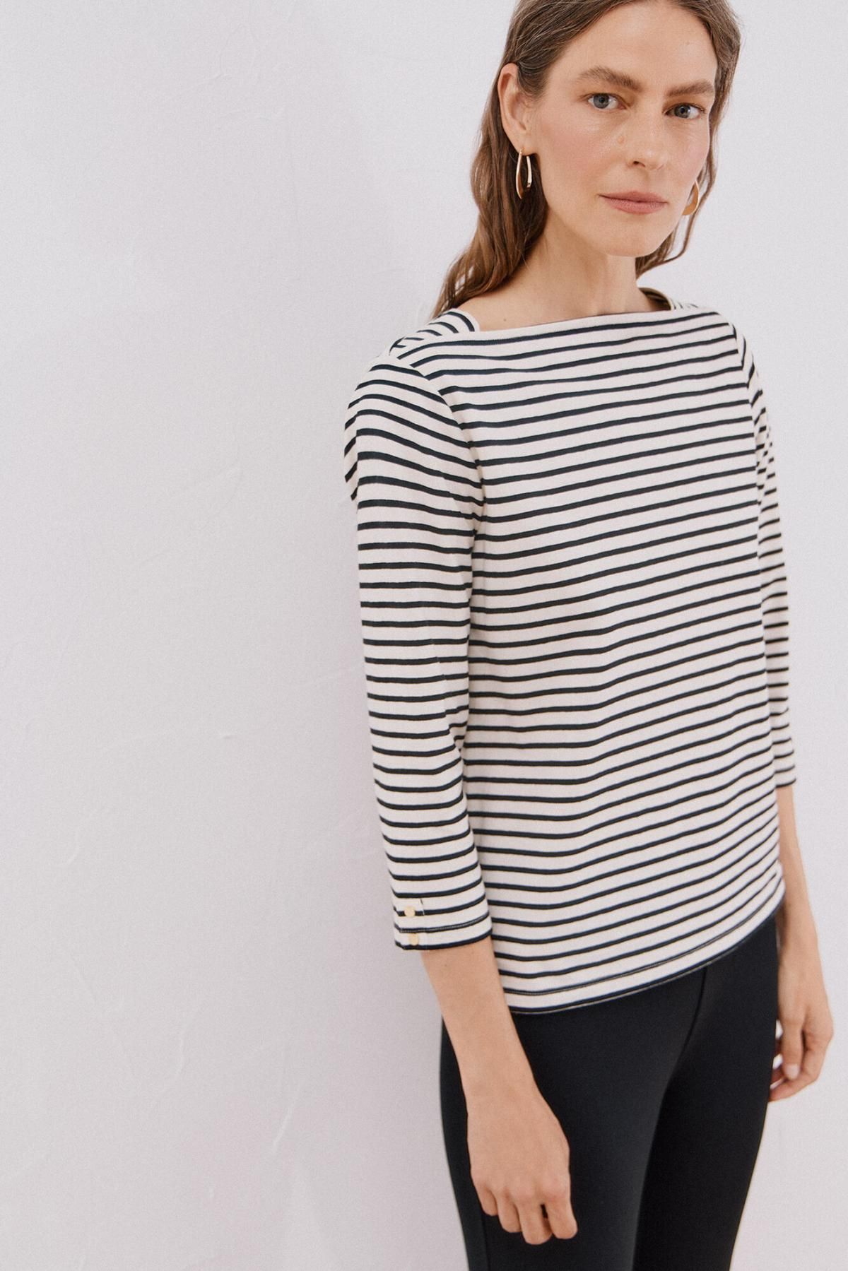 꼬르떼피엘 마린 스트라이프 보트넥 코튼 긴팔 티셔츠 6322483 ESTAMPADO BLANCO - 상품 이미지
