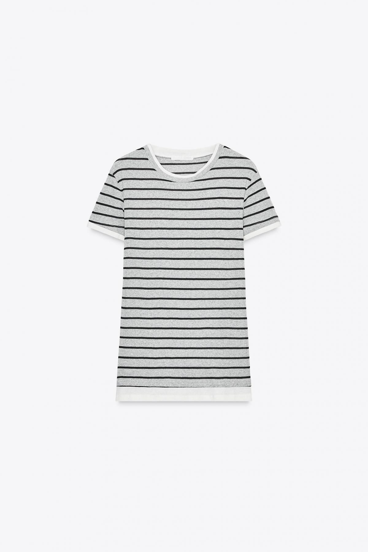 자라 더블레이어 스트라이프 반팔 티셔츠 5644/827 CHARCOAL GREY - 메인 이미지