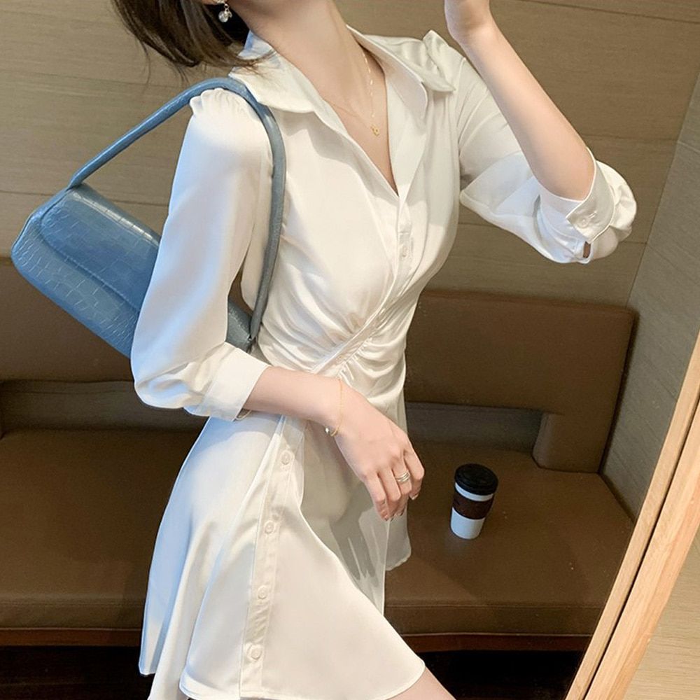 레모느 사선 단추 셔츠 미니원피스 AJ0749 - 상세 이미지 3