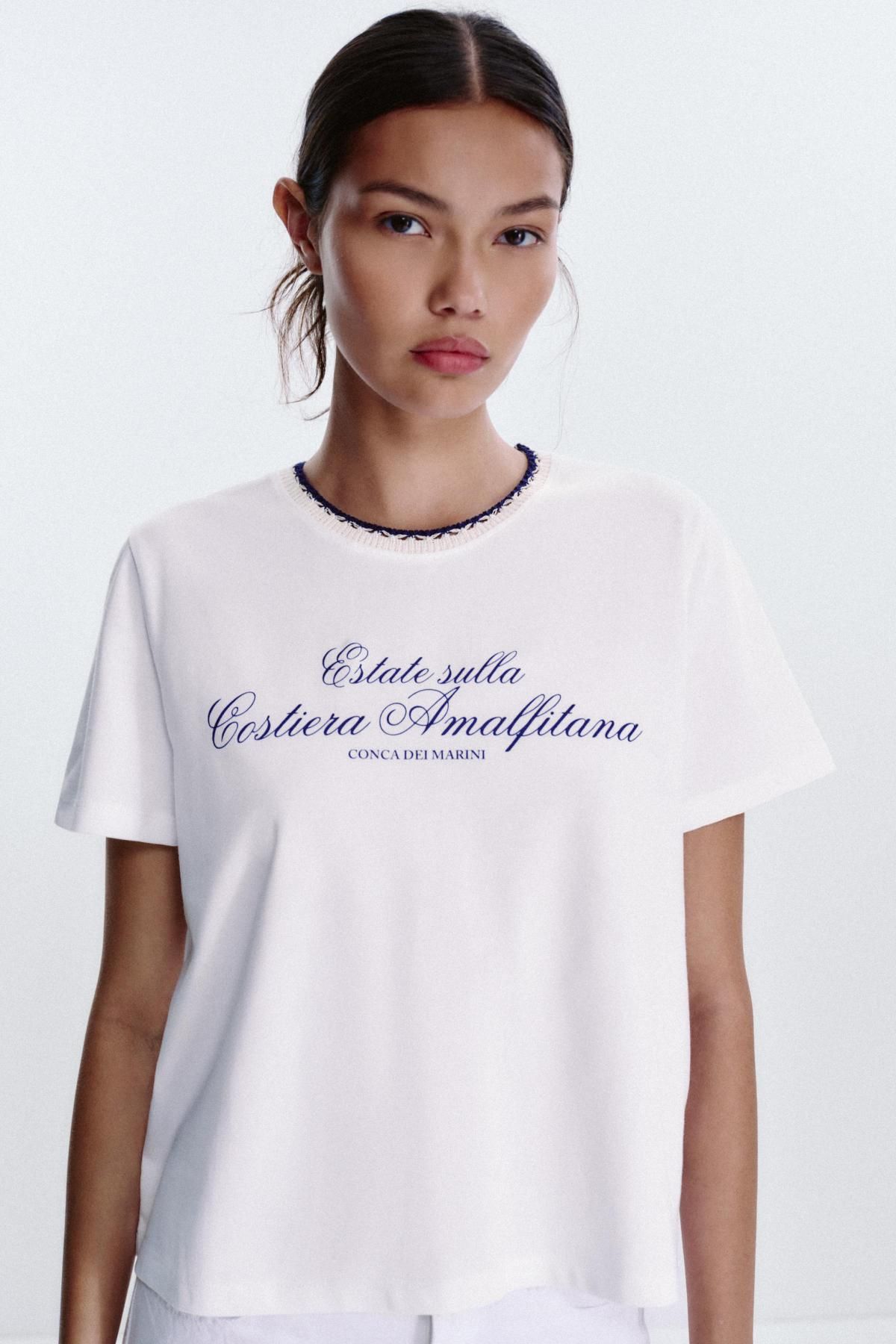 자라 청키 니트 카라 레터링 반팔 티셔츠 5644/814 BLUE/WHITE - 상세 이미지 2