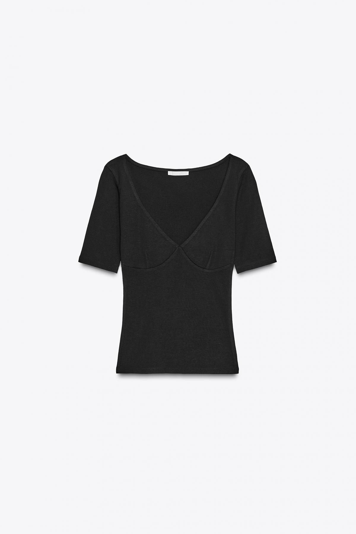 자라 슬림핏 코튼모달 브이넥 반팔 티셔츠 3641/702 BLACK - 메인 이미지