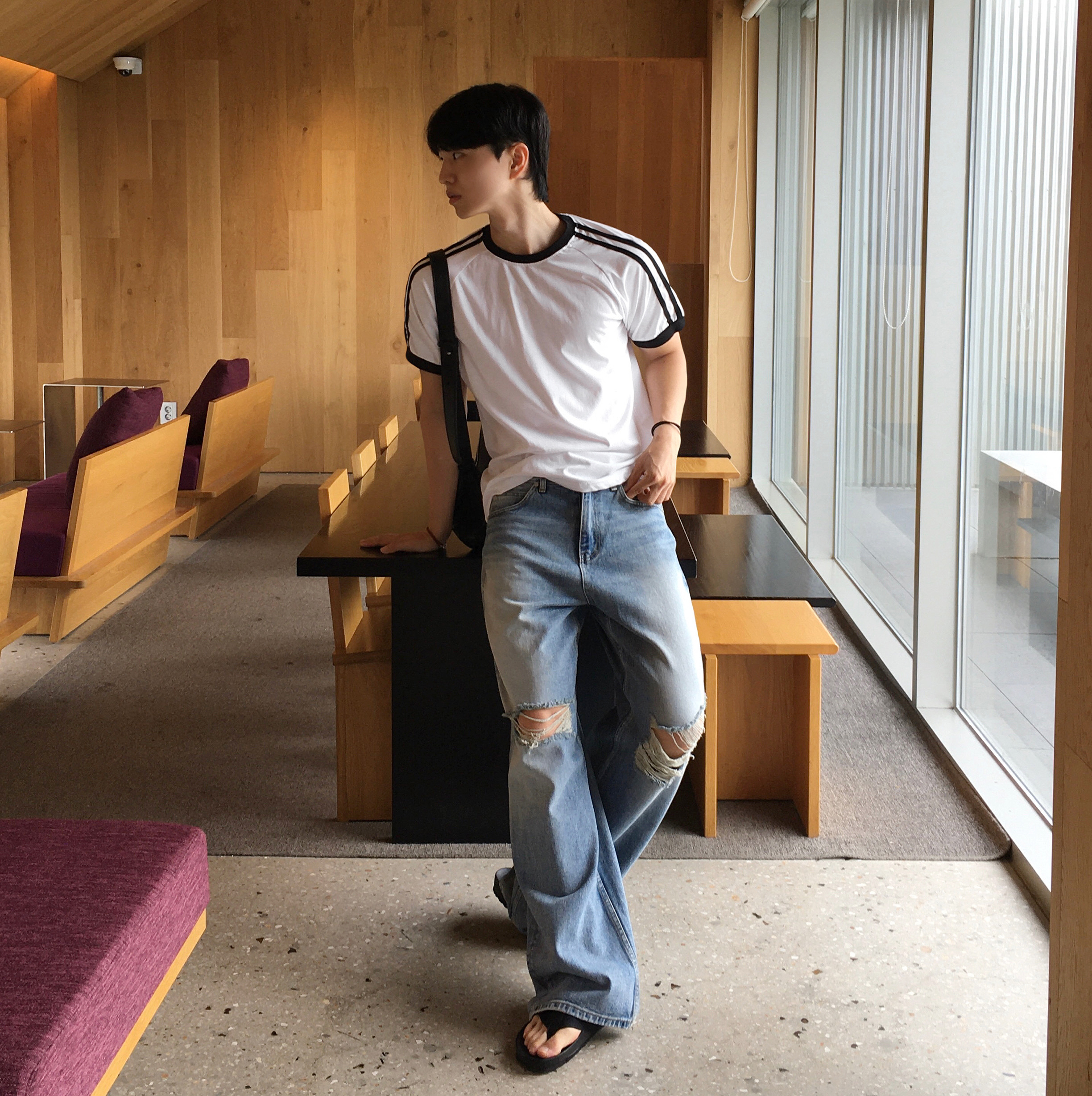 남자링거티 머슬핏반팔 흰색면티 어깨넓어보이는반팔 머슬오버핏 쿨티셔츠 이미지 8