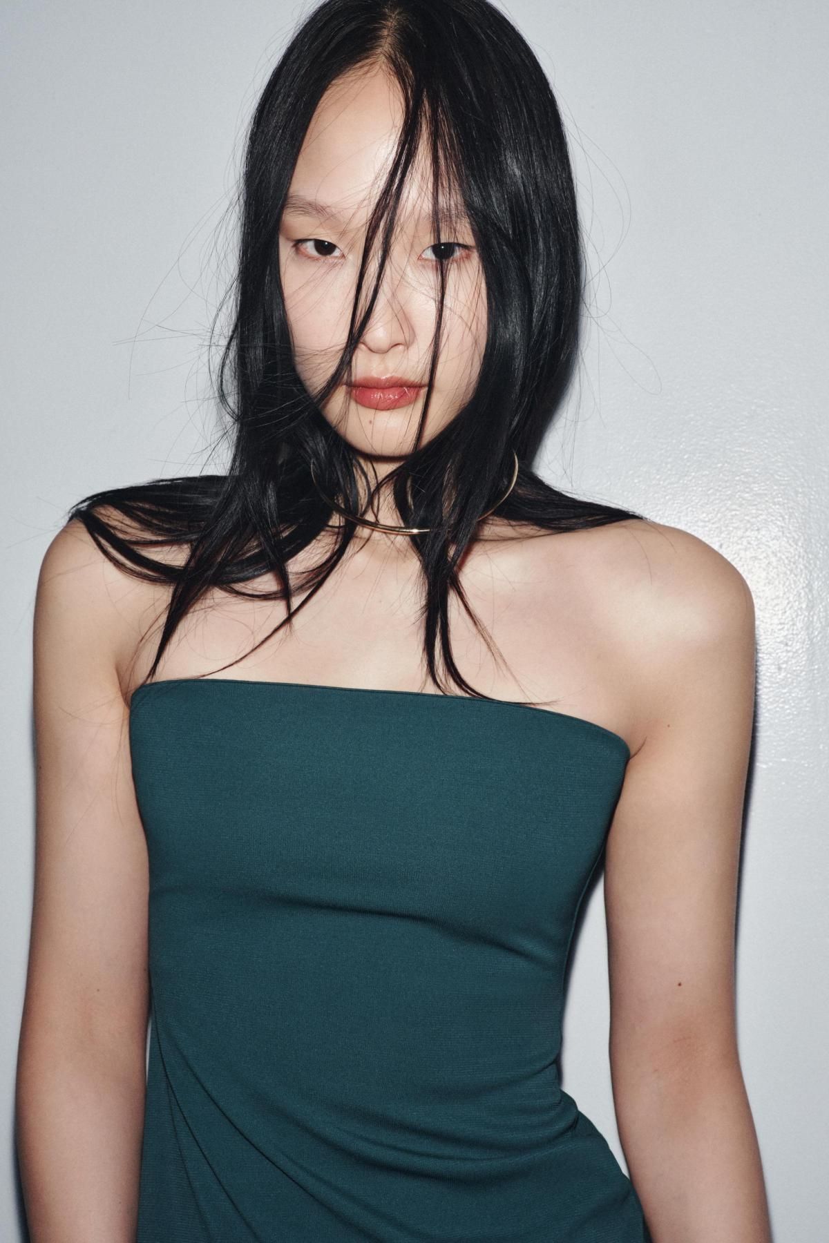 자라 미니멀 스트랩리스 롱 원피스 1198/454 GREEN - 상세 이미지 5