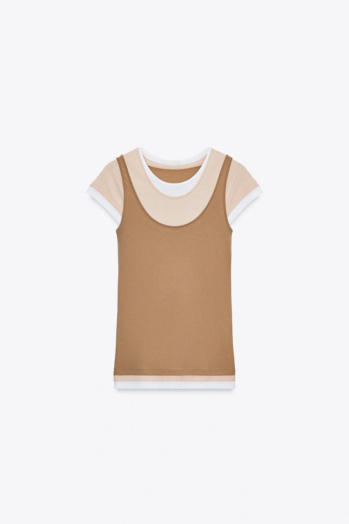 자라 레이어드 슬림핏 라운드넥 반팔 티셔츠 4786/452 LIGHT BROWN - 메인 이미지