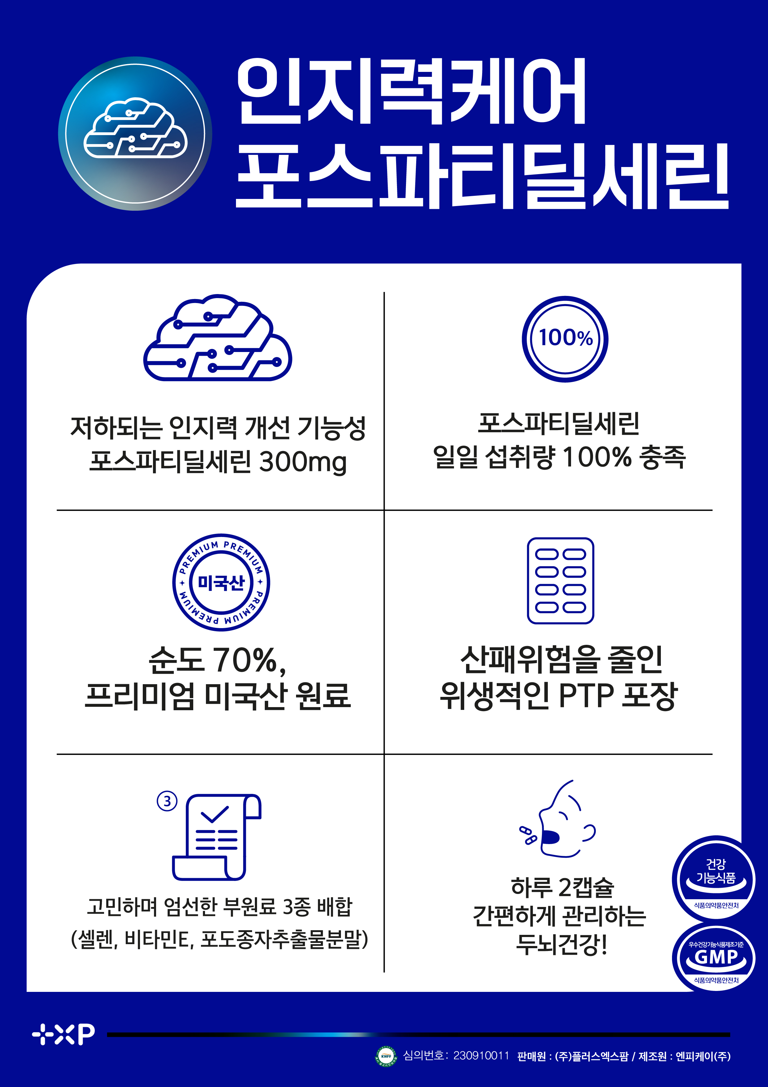 인지력 브레인 케어 포스파티딜세린 노화 인지력 개선 자외선 손상 피부보습 60캡슐 x 3개 - 상세 이미지 2