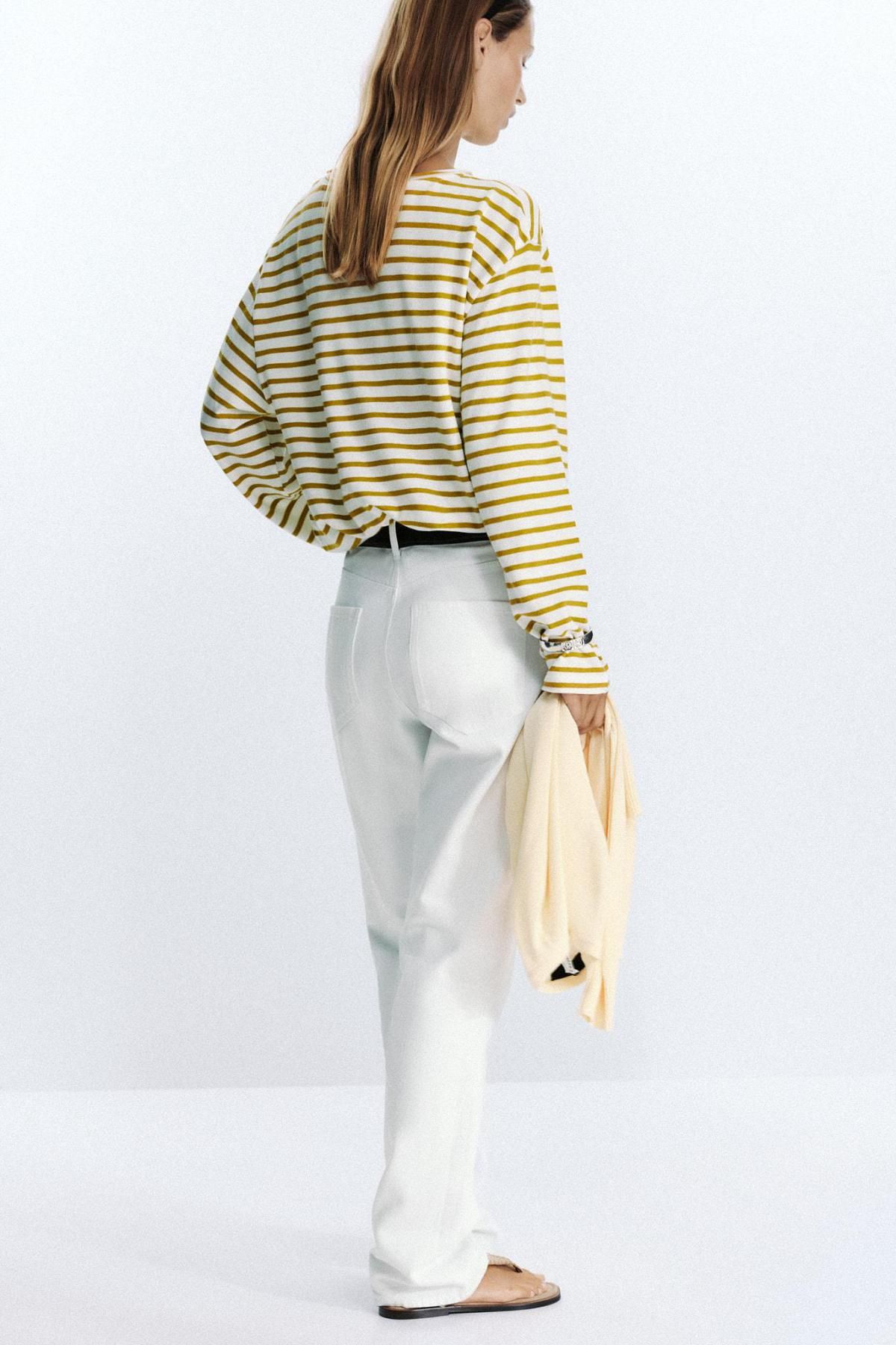 자라 슬럽 스트라이프 코튼 긴팔 티셔츠 4174/639 GREEN STRIPE - 상세 이미지 4