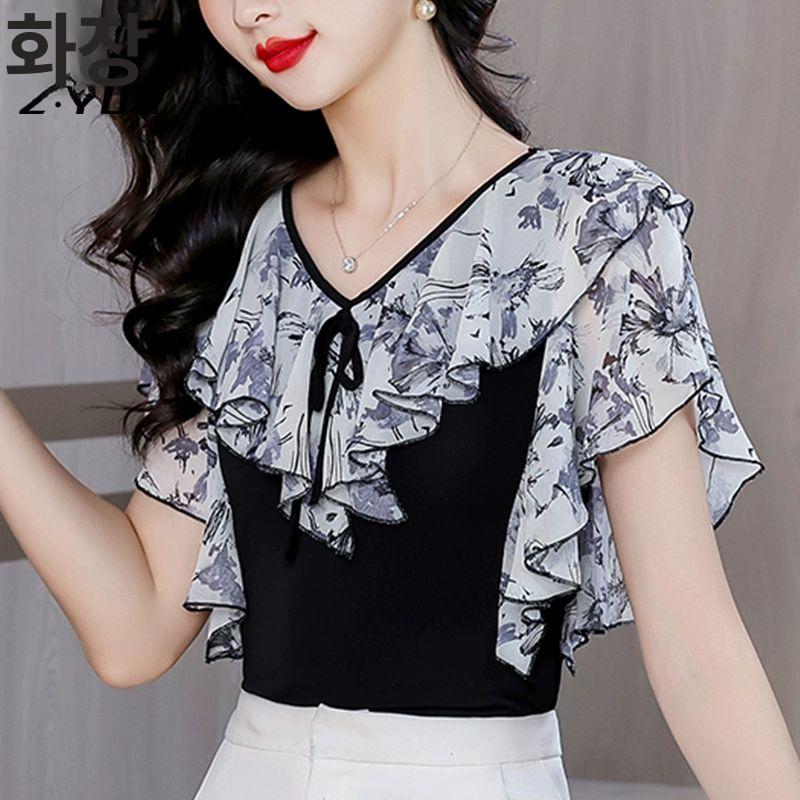 라인댄스상의 프릴 블라우스 여성셔츠 블랙 M 40.0-50.0kg - 상세 이미지 3