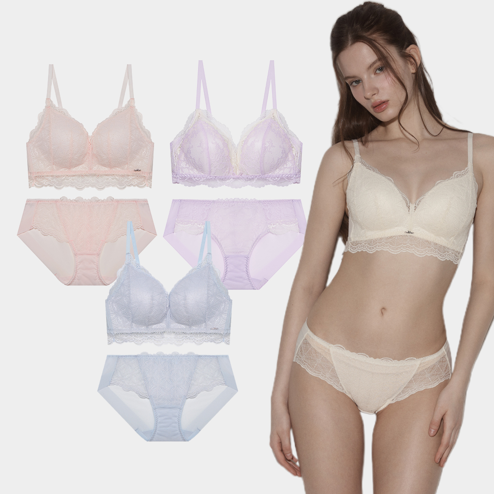 [3SET] 레이스/솔리드 볼륨 브라렛 팬티 세트