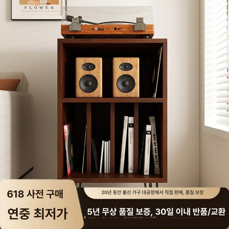 LP 장식장 턴테이블 스토리지 캐비닛 협탁 진열장 거실 호두색 48x40x83 - 상세 이미지 2