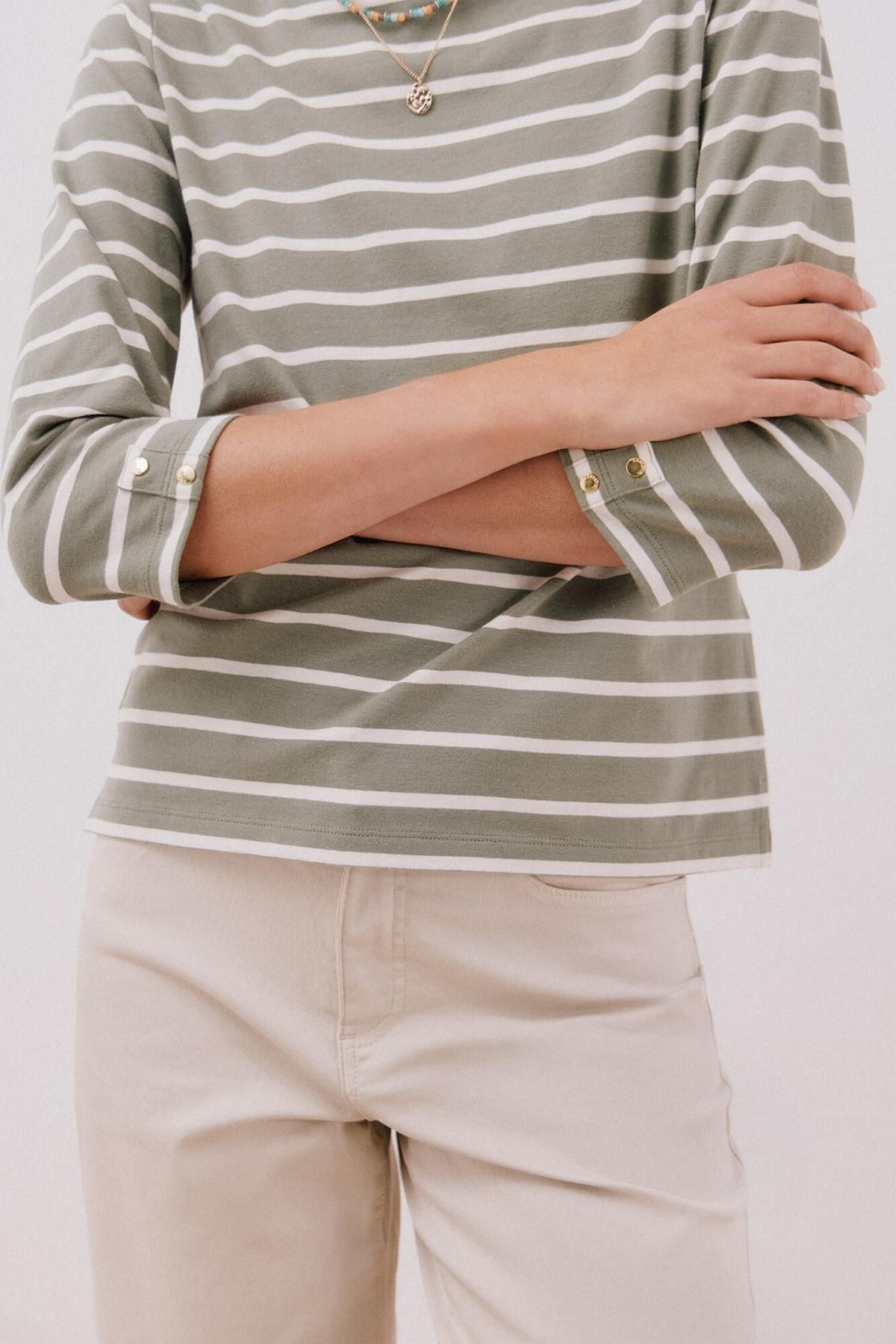 꼬르떼피엘 스트라이프 보트넥 프렌치슬리브 티셔츠 6322483 ESTAMPADO VERDE - 상세 이미지 3