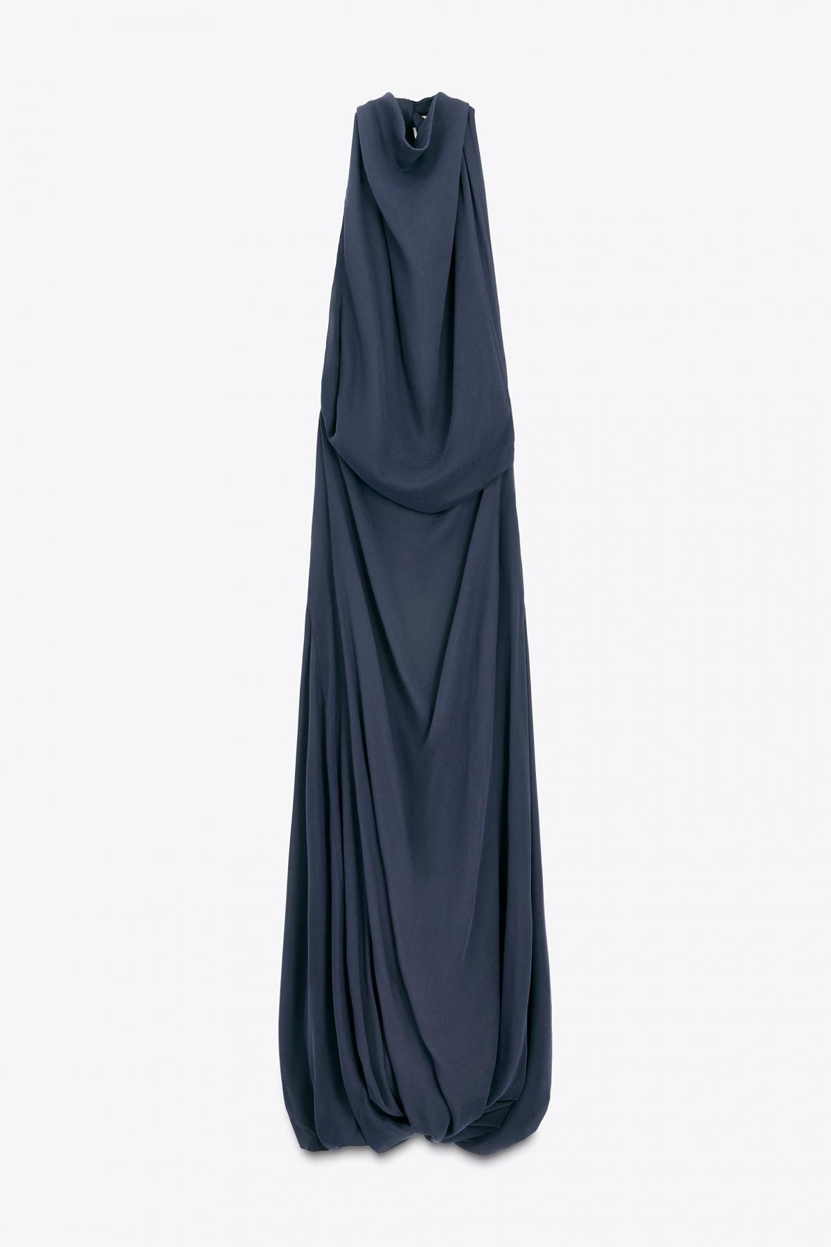 자라 홀터넥 볼륨 롱 원피스 8259/002 NAVY BLUE - 메인 이미지