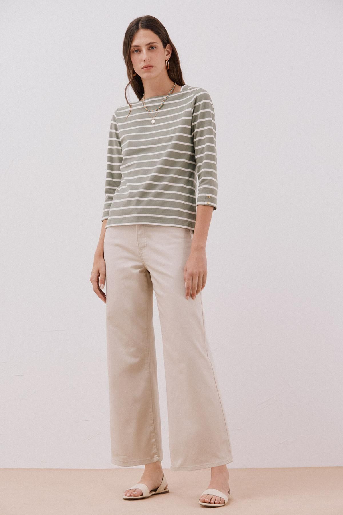 꼬르떼피엘 스트라이프 보트넥 프렌치슬리브 티셔츠 6322483 ESTAMPADO VERDE - 상세 이미지 2