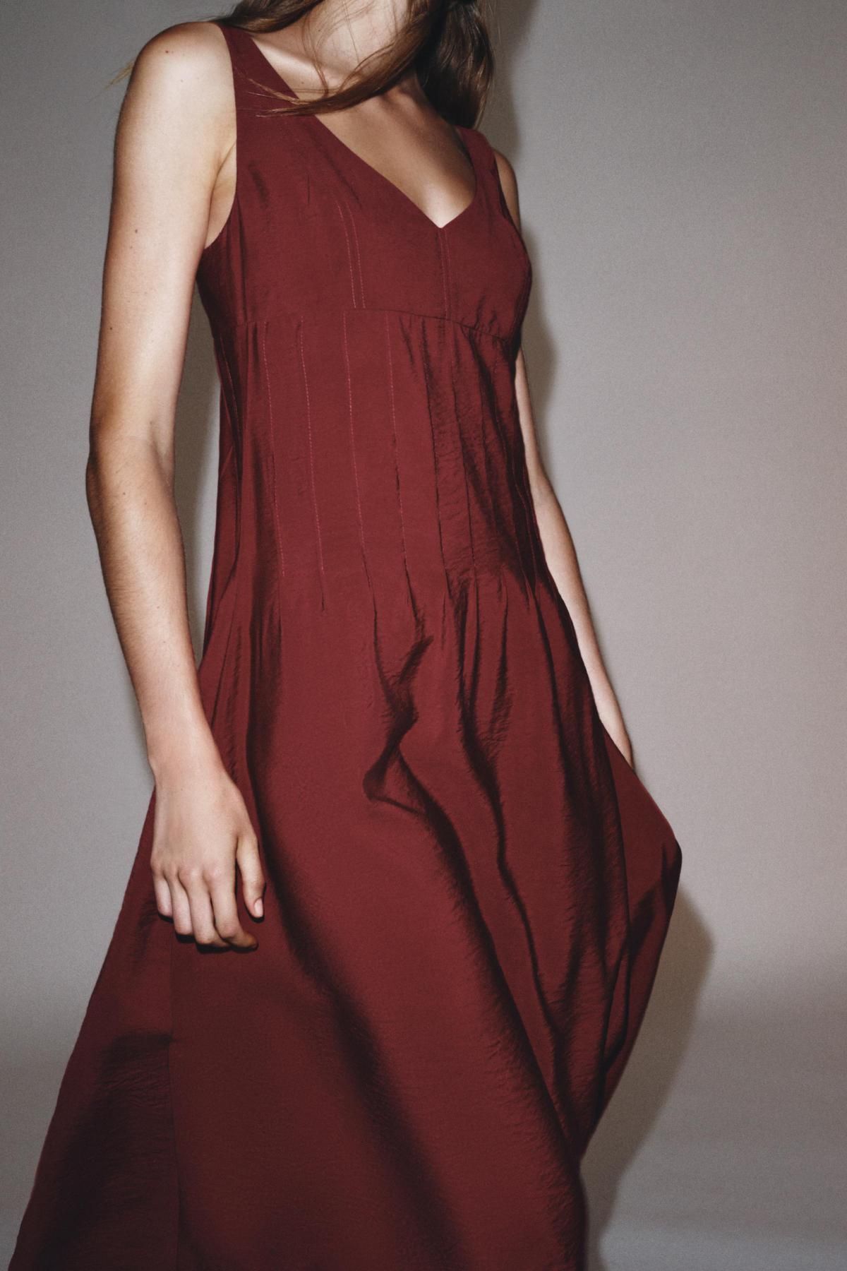 자라 브이넥 드로스트링 미디 원피스 8637/717 BURGUNDY - 상세 이미지 5
