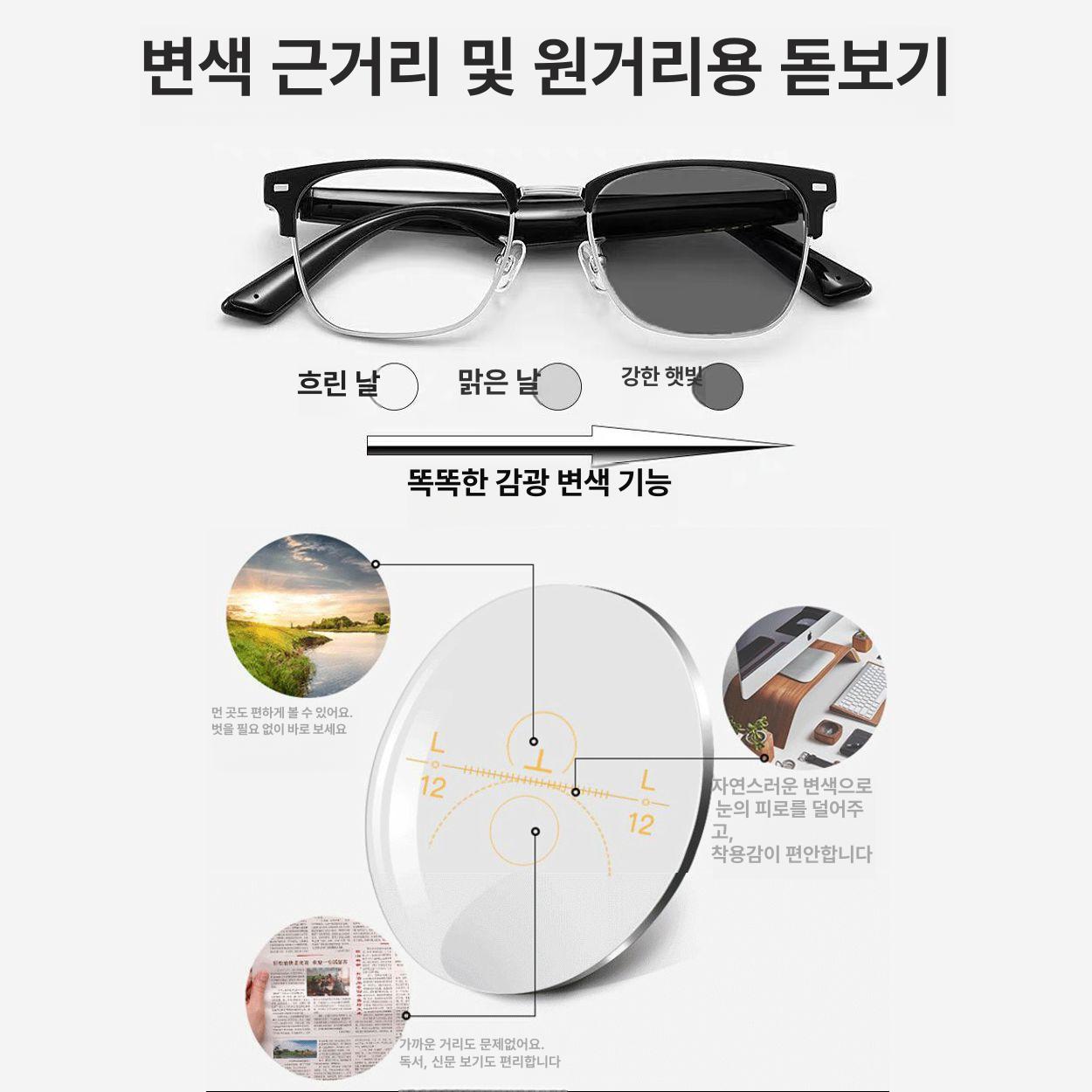 블루투스안경 멀티 헤드셋 골밀도 이어폰 선글라스 블루투스 노안안경-점진적 다용도-변색 100도 50세 이하 1.59 얇음 - 상세 이미지 3