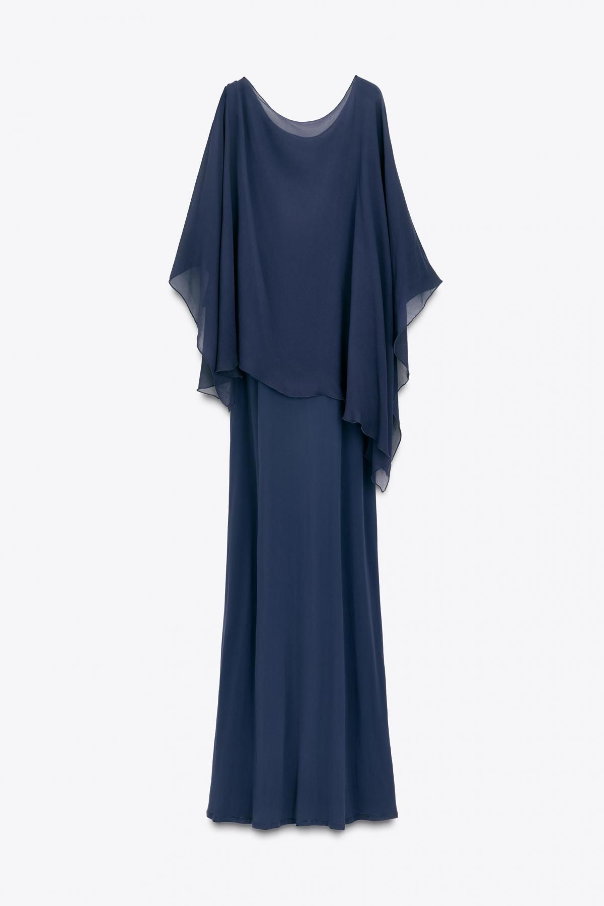 자라 케이프 플리츠 브이넥 롱 원피스 8260/004 NAVY BLUE - 상세 이미지 3