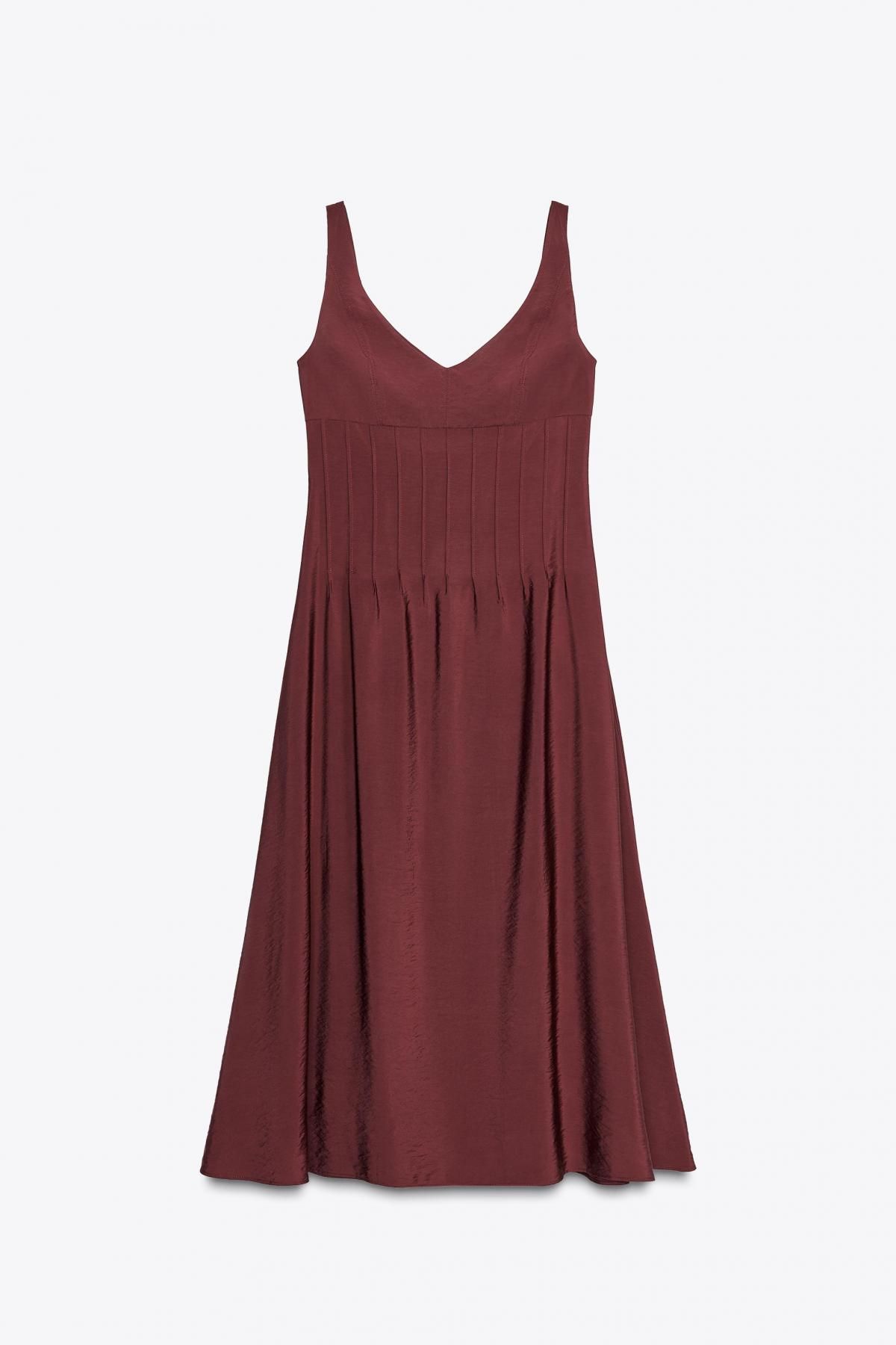 자라 브이넥 드로스트링 미디 원피스 8637/717 BURGUNDY - 메인 이미지