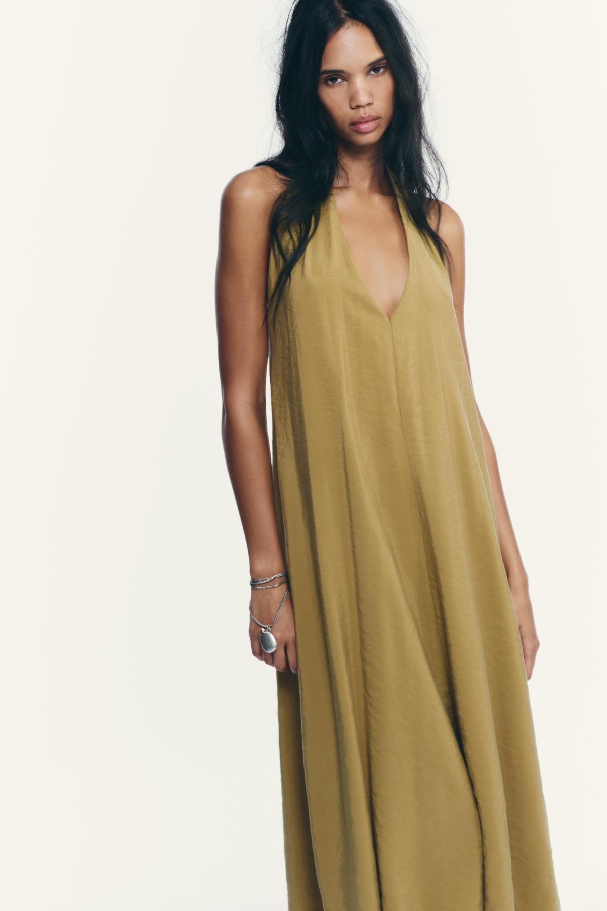 자라 플루이드 미디 홀터넥 오픈백 원피스 3152/229 OLIVE GREEN - 상세 이미지 3